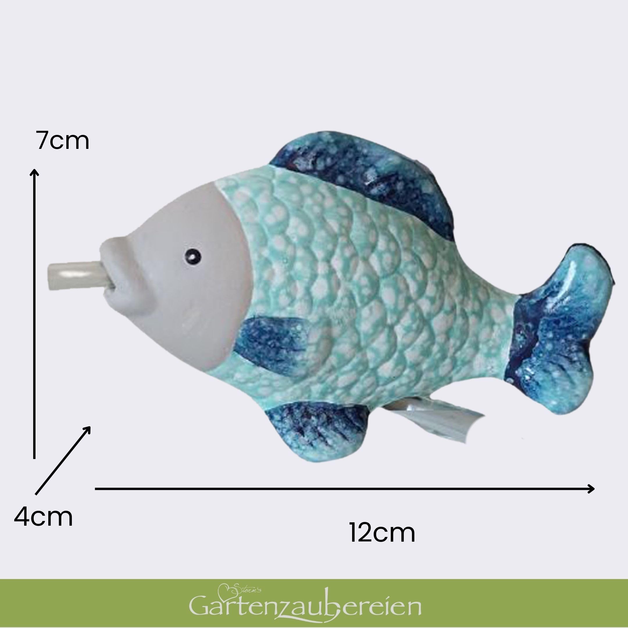 Storm's Gartenzaubereien Wasserspeier Fisch aus Keramik mit Pumpe 230V - für Miniteiche - Balkondeko - Wetterfest - Gartendeko -Teichzubehör - Wasserspeier Teich Fisch