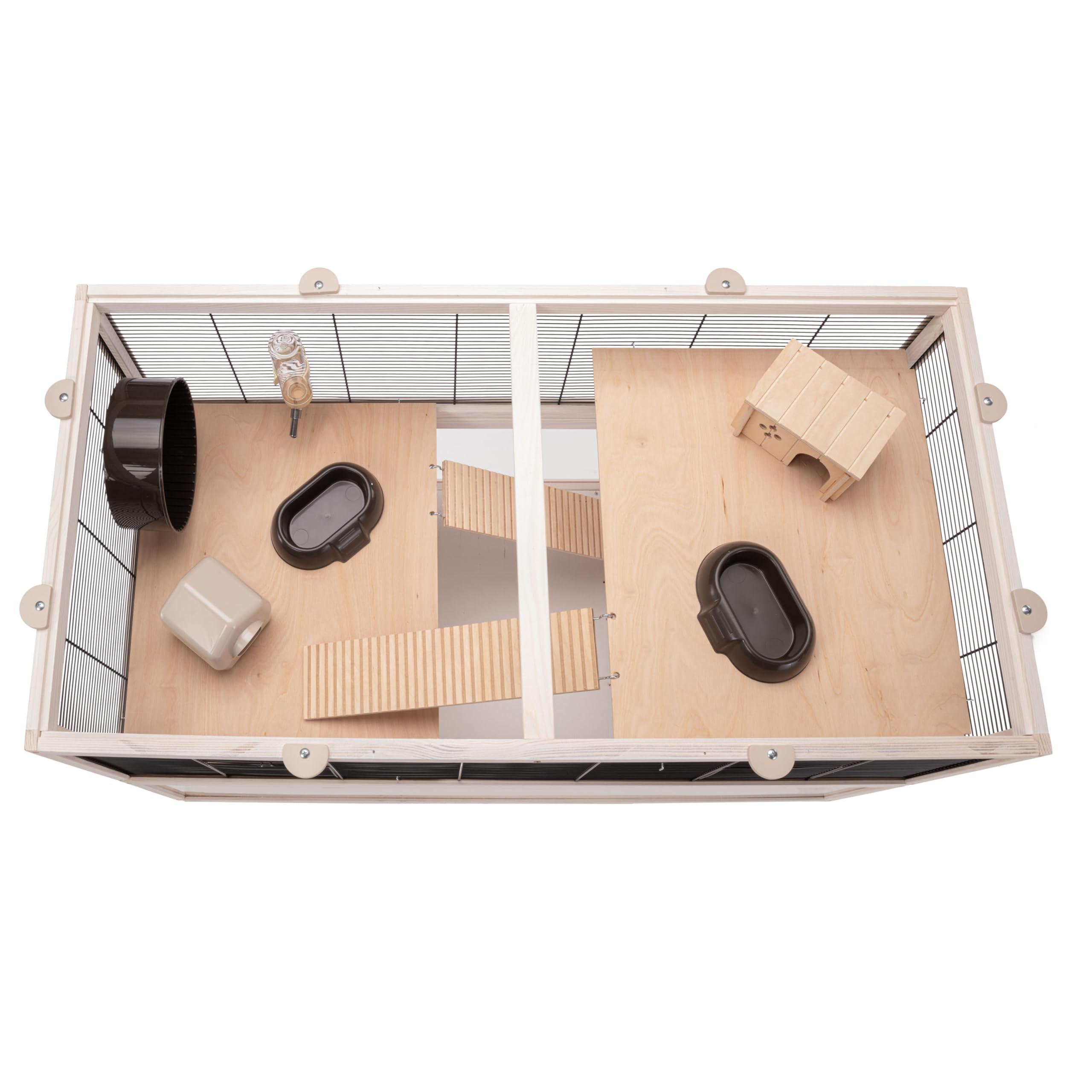Ferplast Jaula Hámster DOMSTER, Jaula para Ratones, 3 Niveles, con Accesorios, Plataformas y Escaleras, Malla metálica y Madera FSC, Base Transparente, Jaula para Hámster de Madera 100 x 50 x h 61 cm