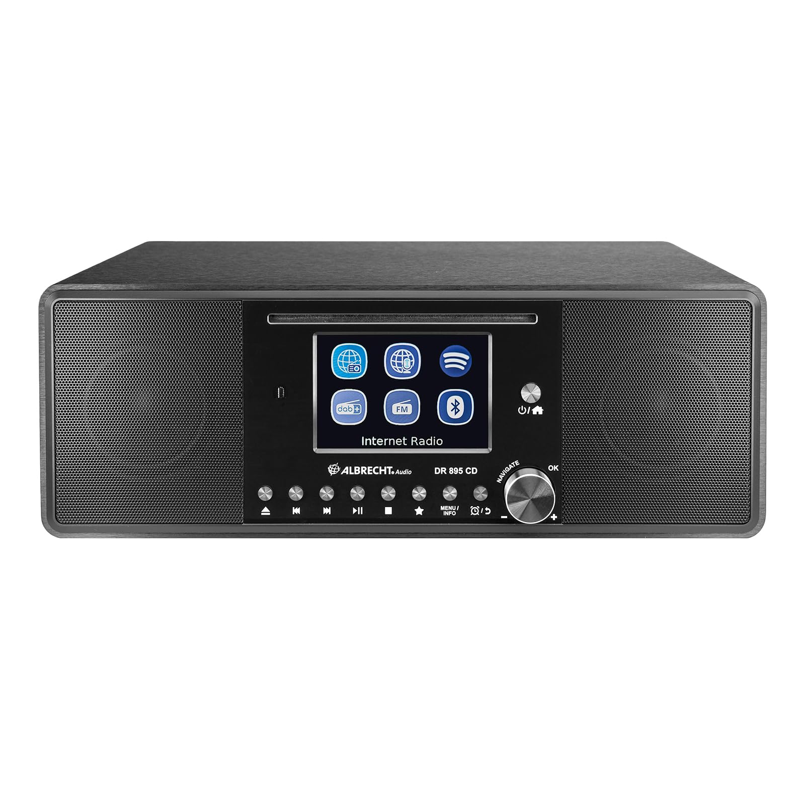 Albrecht DR 895 CD Hybrid Dradio, DAB+/FM/Internet/CD, 27895, Black, with 4 Inch Colour Display, Stereo Music and Podcast Streaming, USB, App Control