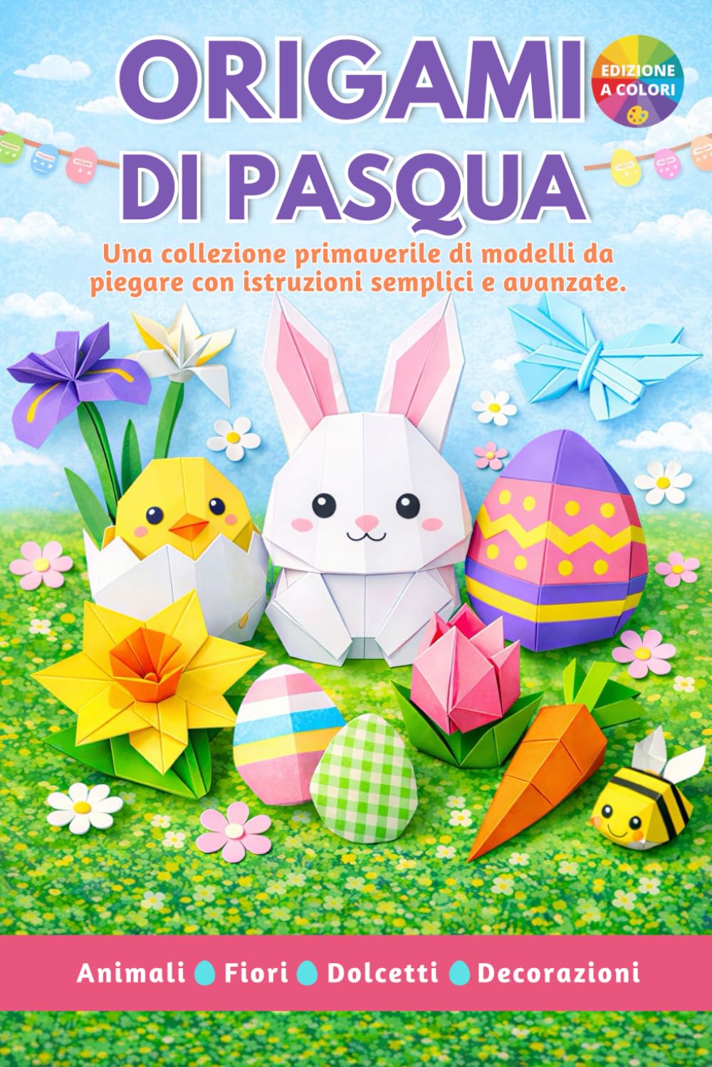 Origami di Pasqua: 25 modelli primaverili con guida illustrata a colori per principianti ed esperti | Attività divertente per bambini e adulti.