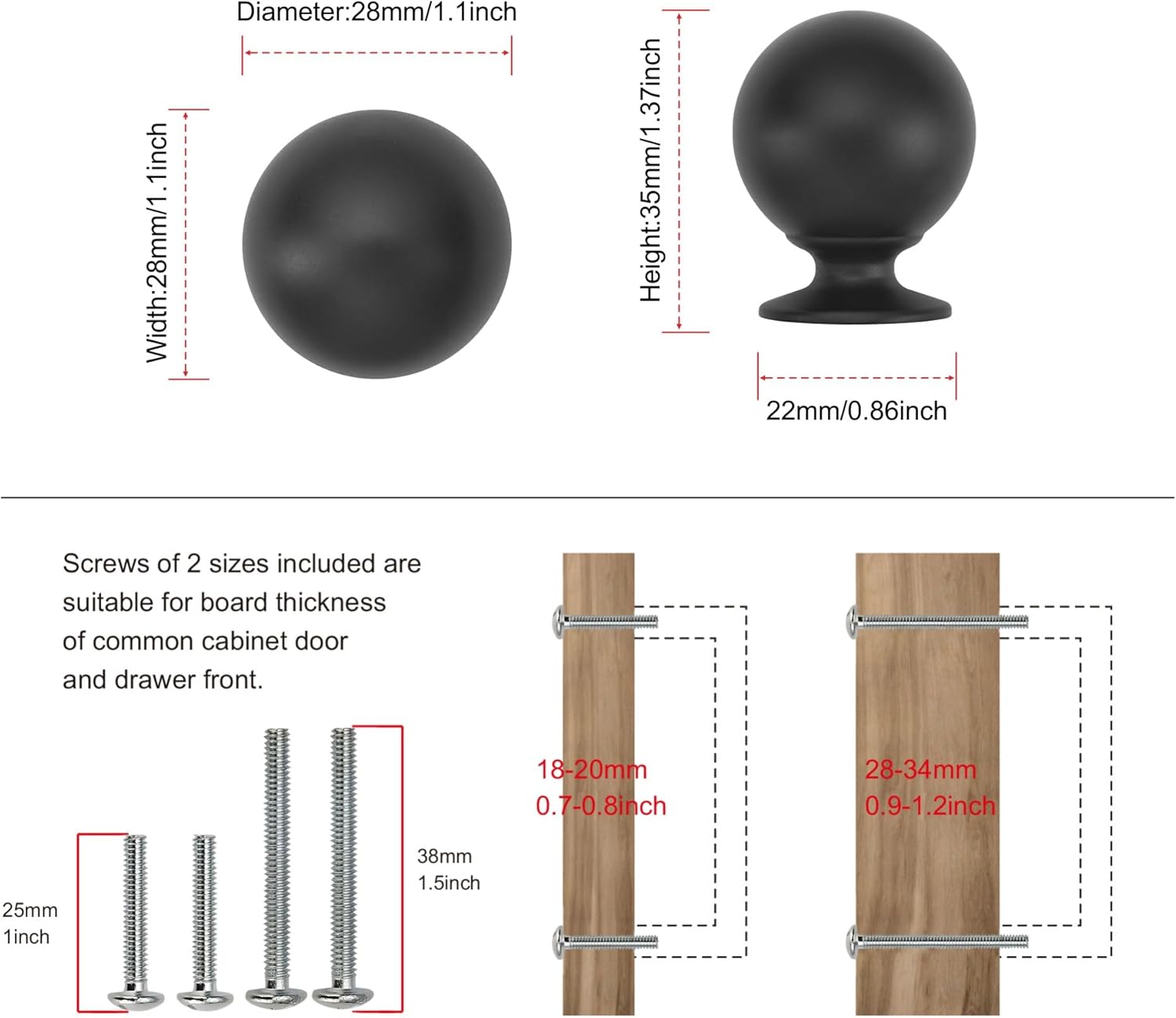 SAILING 10 Pack Cabinet Knobs-Single Hole Matte Black Cabinet Pulls for Dresser Knobs Drawer Knobs and Pulls for Kitchen Bathroom Cabinets Handles SA10185
