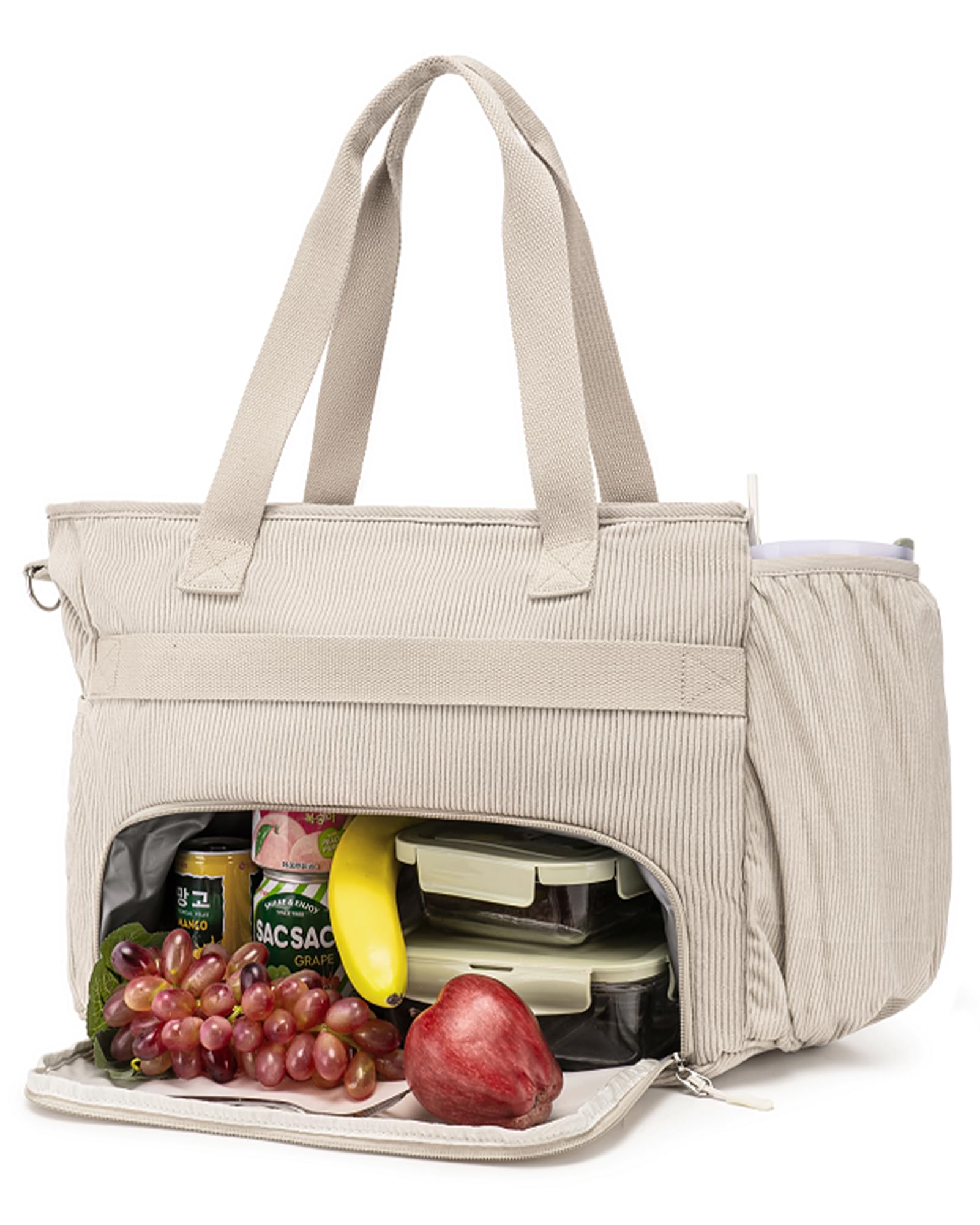 Borsa tote da donna in velluto a coste con scomparto termico per il pranzo, 12 tasche, grande borsa da lavoro, borsa a tracolla per laptop da 15,6 pollici
