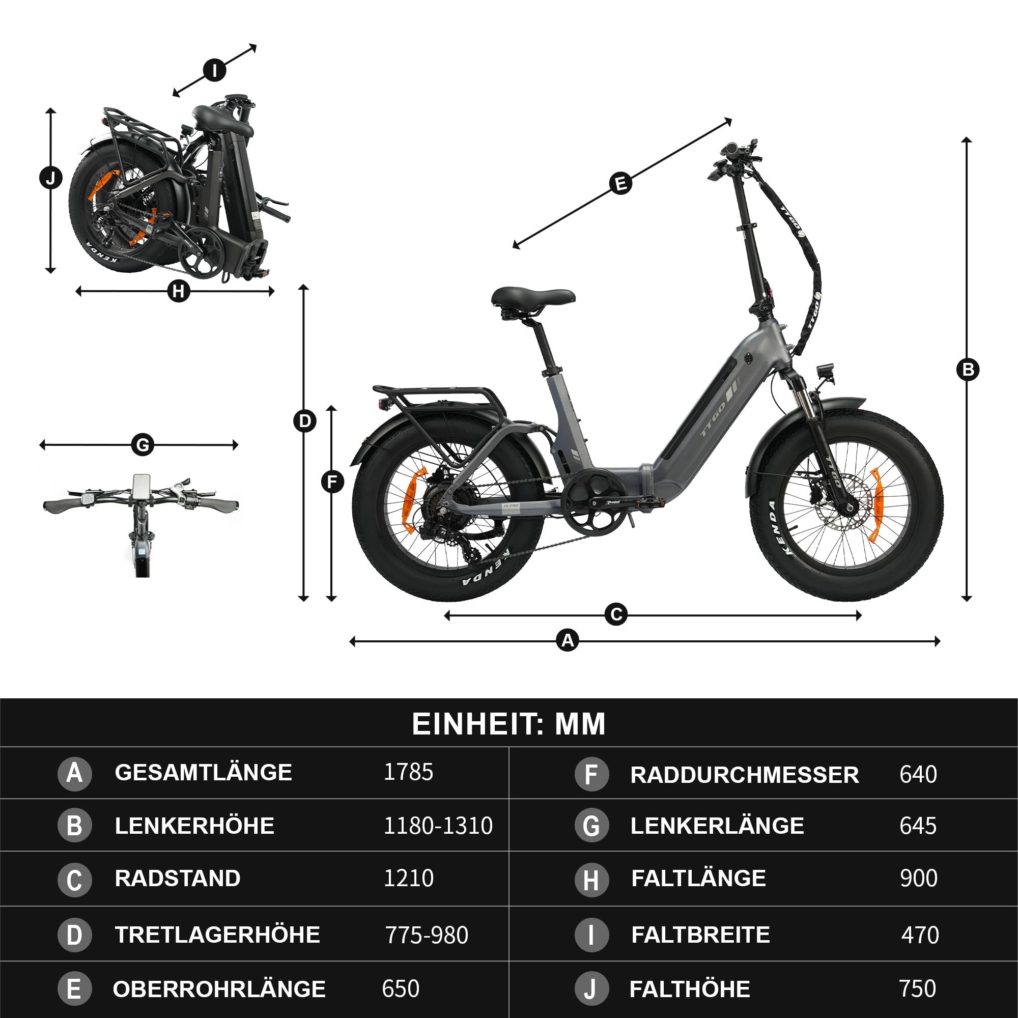 ttgo E-Bike Klapprad für Damen Herren, All-Terrain Ebike mit 70 Nm Drehmoment, 48V 18Ah Akku, 20 x 4.0 Fat-Reifen, Vollfederung, bis 140 km Reichweite, 7-Gang Schaltung, F6 PRO