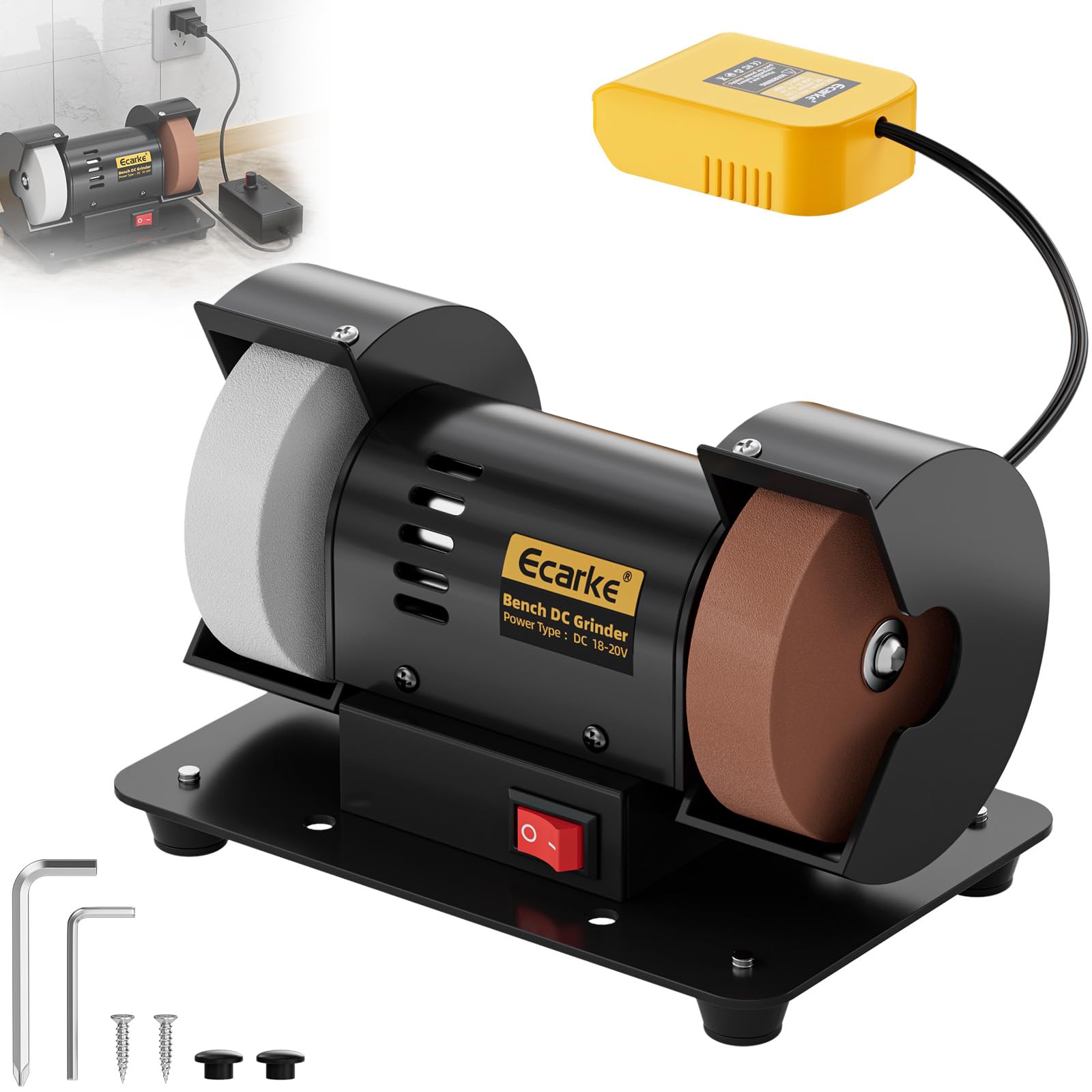 Photo 1 of Ecarke 3" Mini Bench Grinder Compatible with Dewalt 20V (Tool Only) Bench Grinder 2000-10000 RPM Variable Speed with AC Adapter, Dual Grinding Wheels for Sharpen Knives, Drills, Steel, Rust Removal