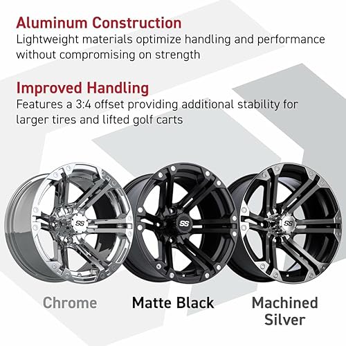 Miniatura 4 de GTW Specter - Rueda de aluminio para carrito de golf de 12 pulgadas de 12 x 7 pulgadas  Plata mecanizada  Patrón de 4 pernos  Desplazamiento 34