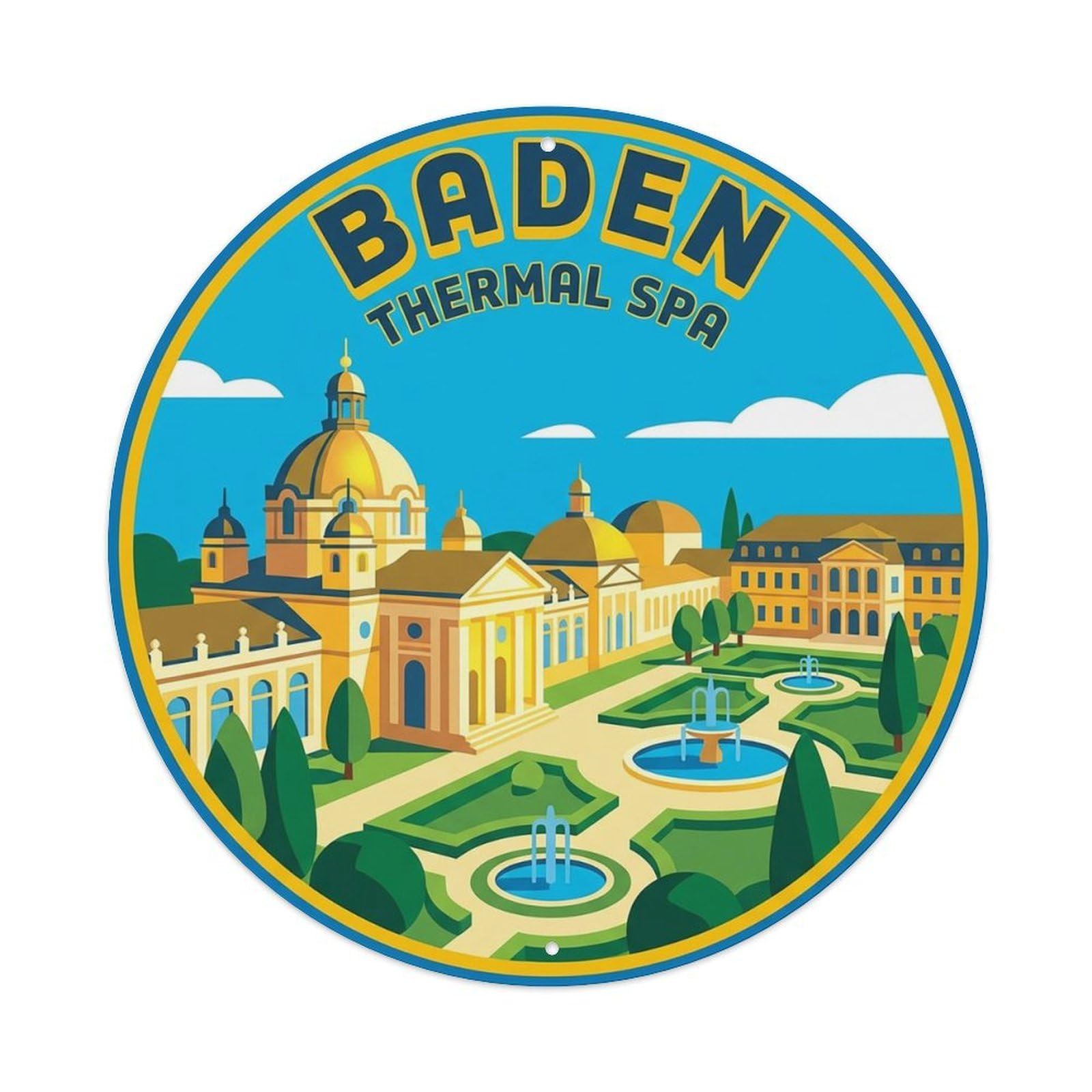 Vintage Travel Austria Baden Vintage Metal Tin Sign Plaque Wall Decor for Cafe, Club Bar, Office, Garden Metal Poster 8x8Inch