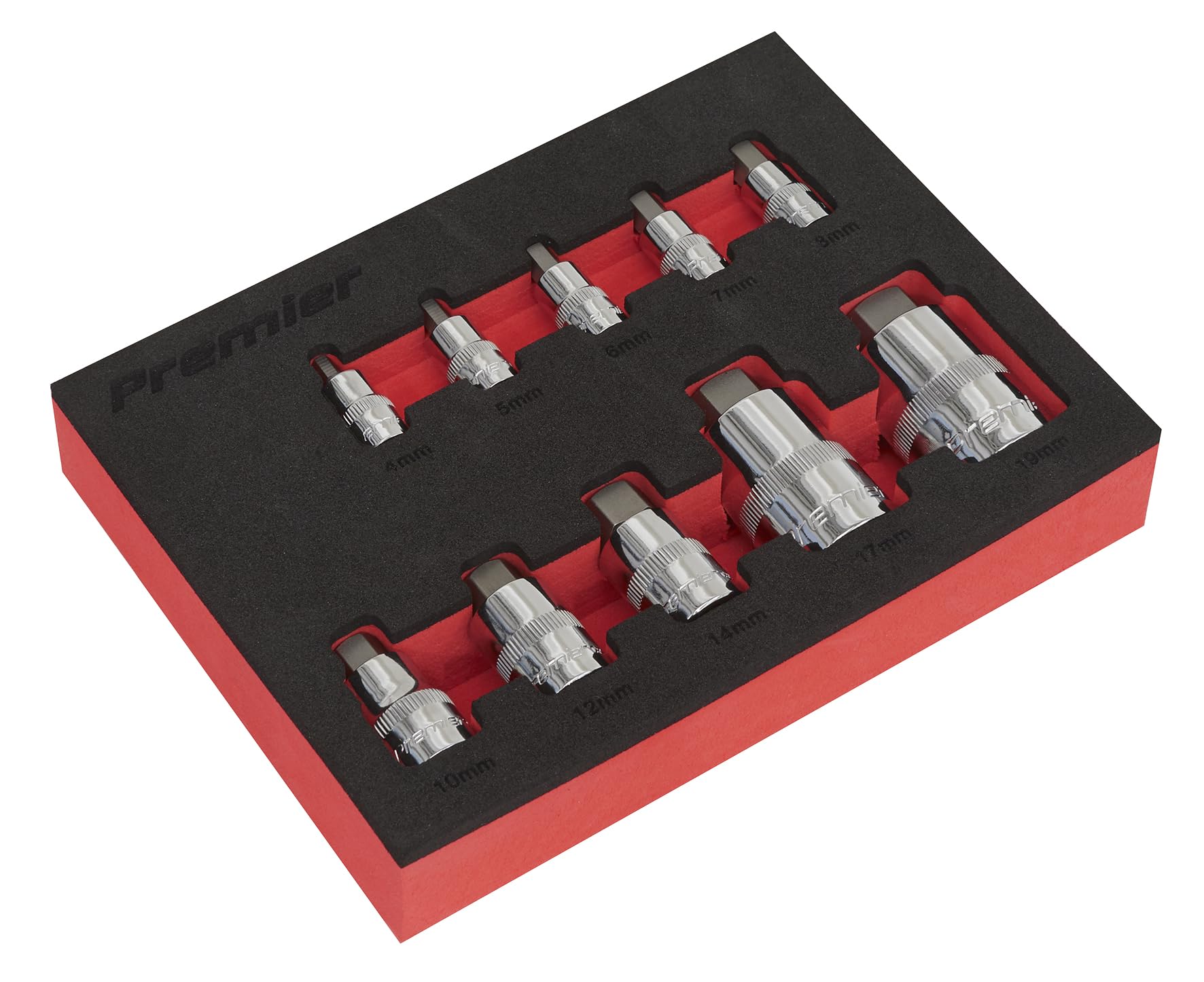 Sealey Hex Socket Bit Set 10 Pieces Stubby 1/4" 3/8" 1/2" Square Drive Ak6244 from B&Q