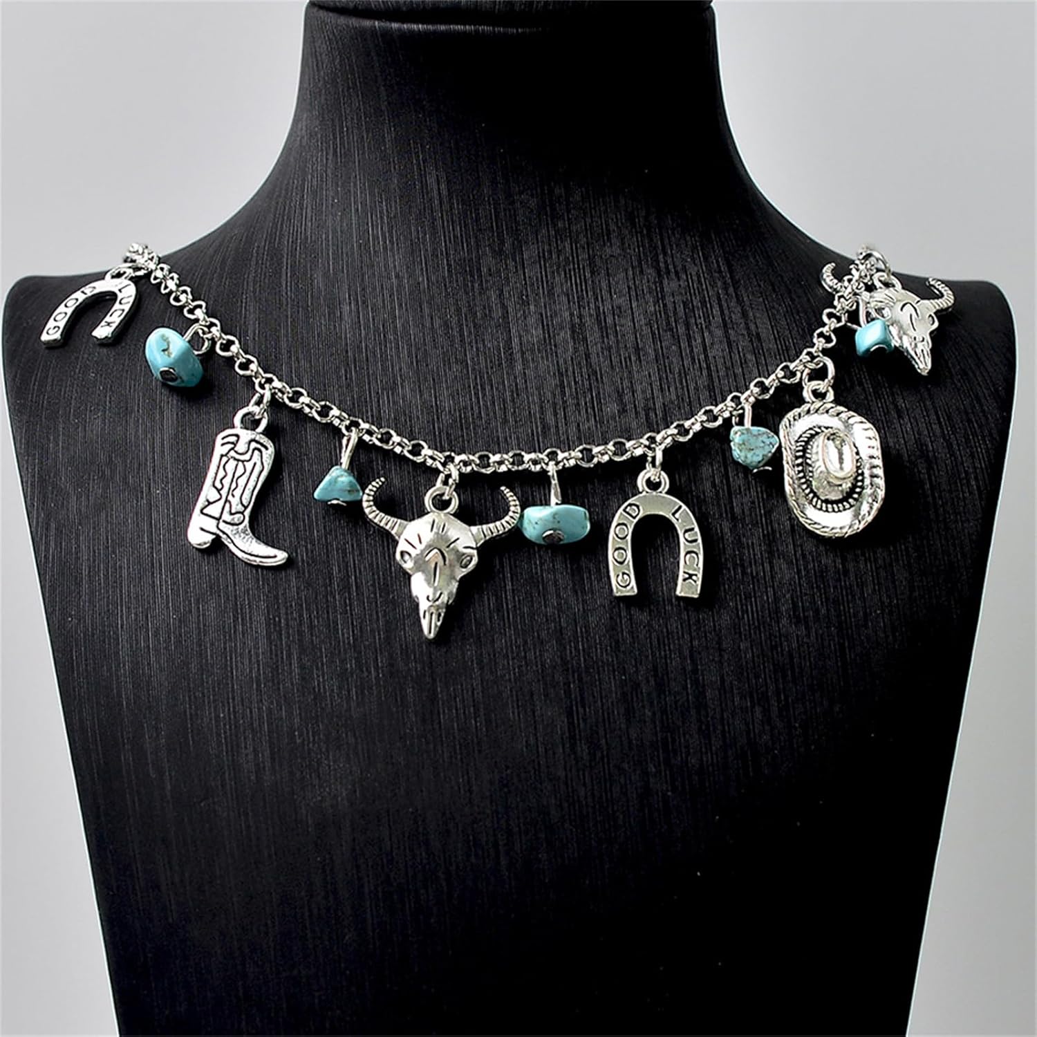 Cowgirl Cowboy Boot Hat Pendant Necklace Silver Plated Boho Personalized Texas Boots Adjustable Chain Necklace for Cool Men Western Style Country Women Birthday Party Fashion Jewelry Gifts - Image 4