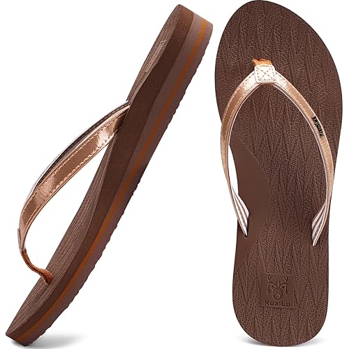 KuaiLu Womens Fashion Flip Flops Ladies Lightweight Summer Beach Yoga Mat Thong Sandals with Comfortable Arch Support