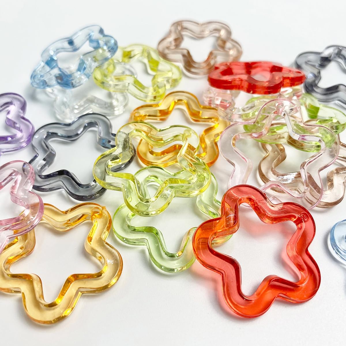 mollensiuer 100Pcs Acrylic Hollow Star Charms Pendant 30mm Star Shape Charms Craft Supplies with Hole for DIY Earrings Necklace Bracelet Jewelry Making Accessory, Random Color - Image 3