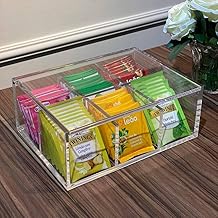 Generic Clear Acrylic Tea Bag Organizer, 6 Compartments, 22 x 17 x 10 cm, Multi-Purpose Storage Box .m
