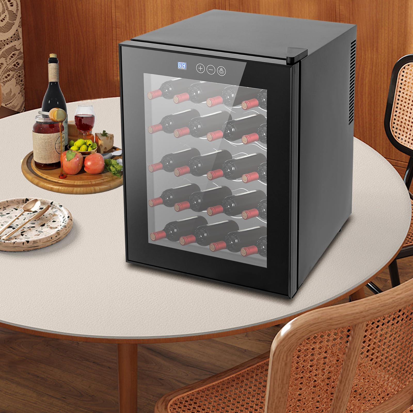 20 bottiglie da 48 litri, illuminazione a LED, grande refrigeratore per vino, autoportante, frigorifero, porta in vetro, per interni ed esterni, regolabile in temperatura da 12 a 18 °C