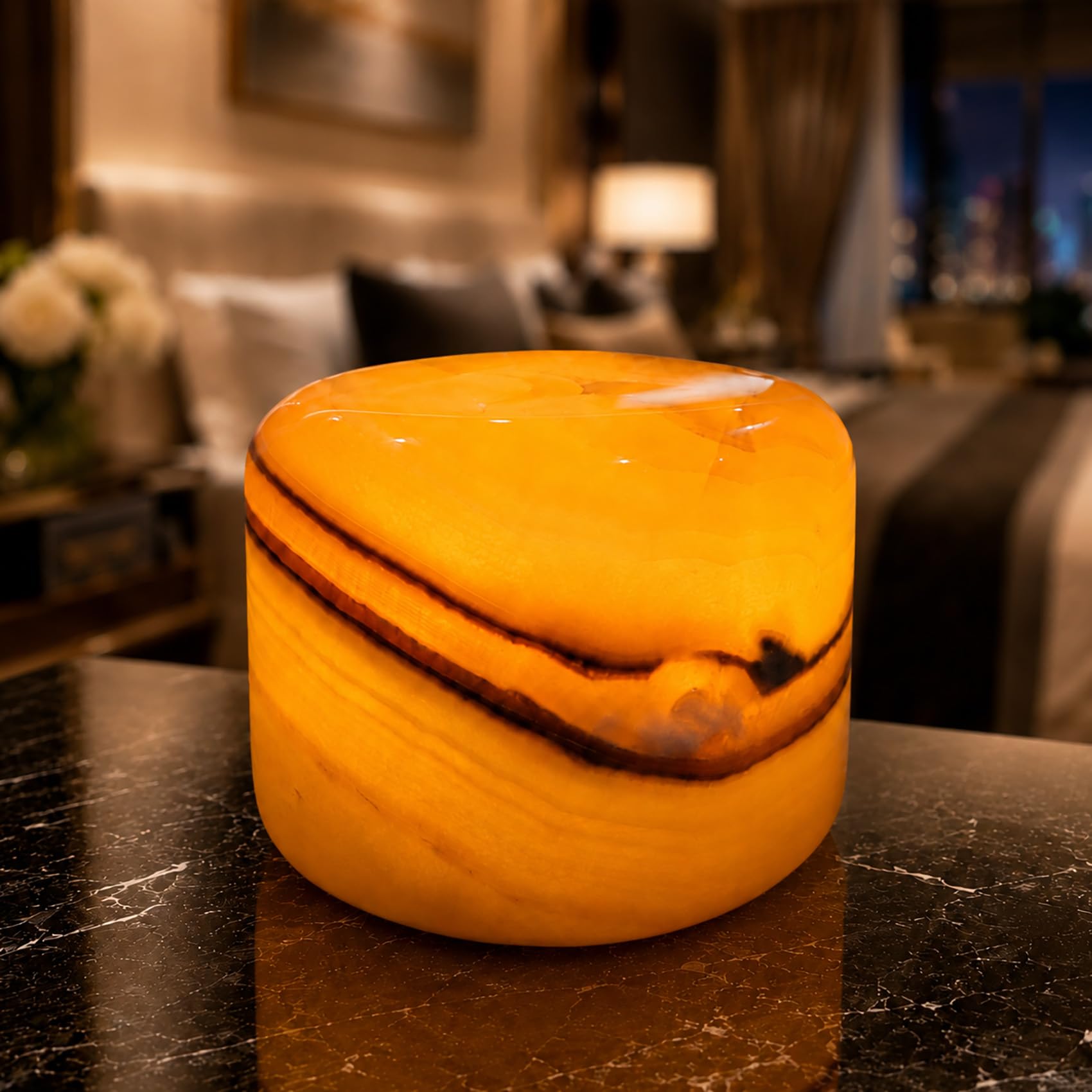 Marmor Lampada da Tavolo in Marmo LED,Abat Jour da Comodino,Lampada da Scrivania Senza Fili,Luce Notturna-Regalo Fidanzata
