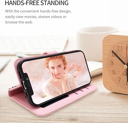 Miniatura 3 de FLYEE Funda tipo cartera de cristal hecha a mano compatible con iPhone 15 (6.1 pulgadas, 2023), bonita funda versátil y brillante para mujer con