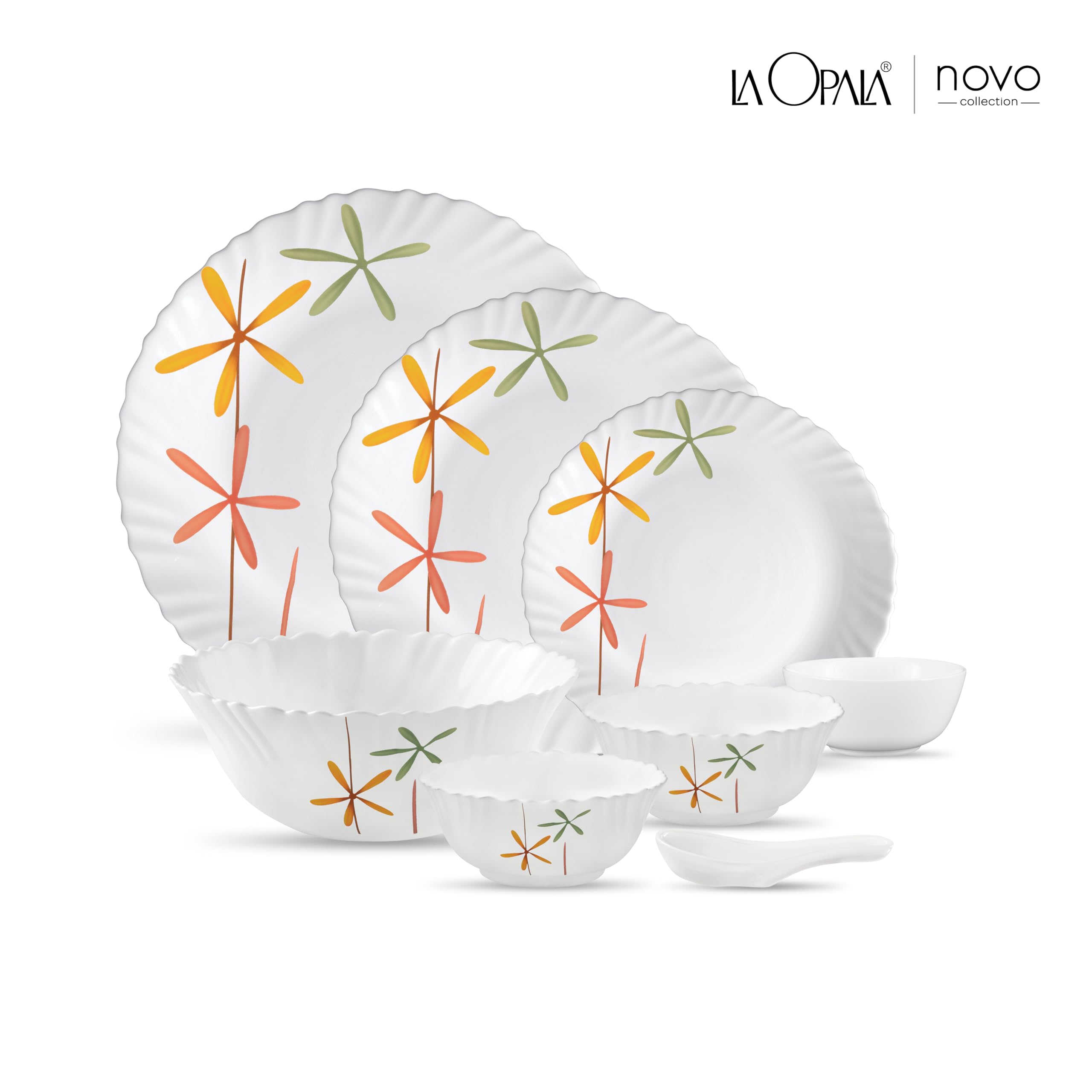 La Opala, Novo Collection, Opal Glass Dinner Set 35 pcs, Autumn Flower, White 1