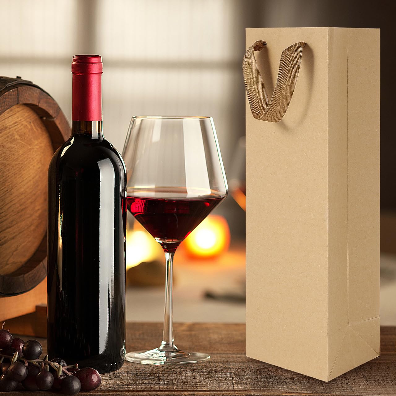 VORCOOL 24er Set Premium-Weintaschen aus Kraftpapier - Wiederverwendbare Geschenkverpackung für Wein & Whisky (11x9x35cm)