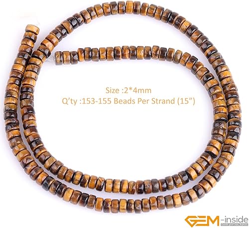 Miniatura 2 de Gem-Inside - Cuentas de ojo de tigre amarillo de 0.079 x 0.157 in para fabricación de joyas, cuentas de piedras preciosas de superficie lisa,