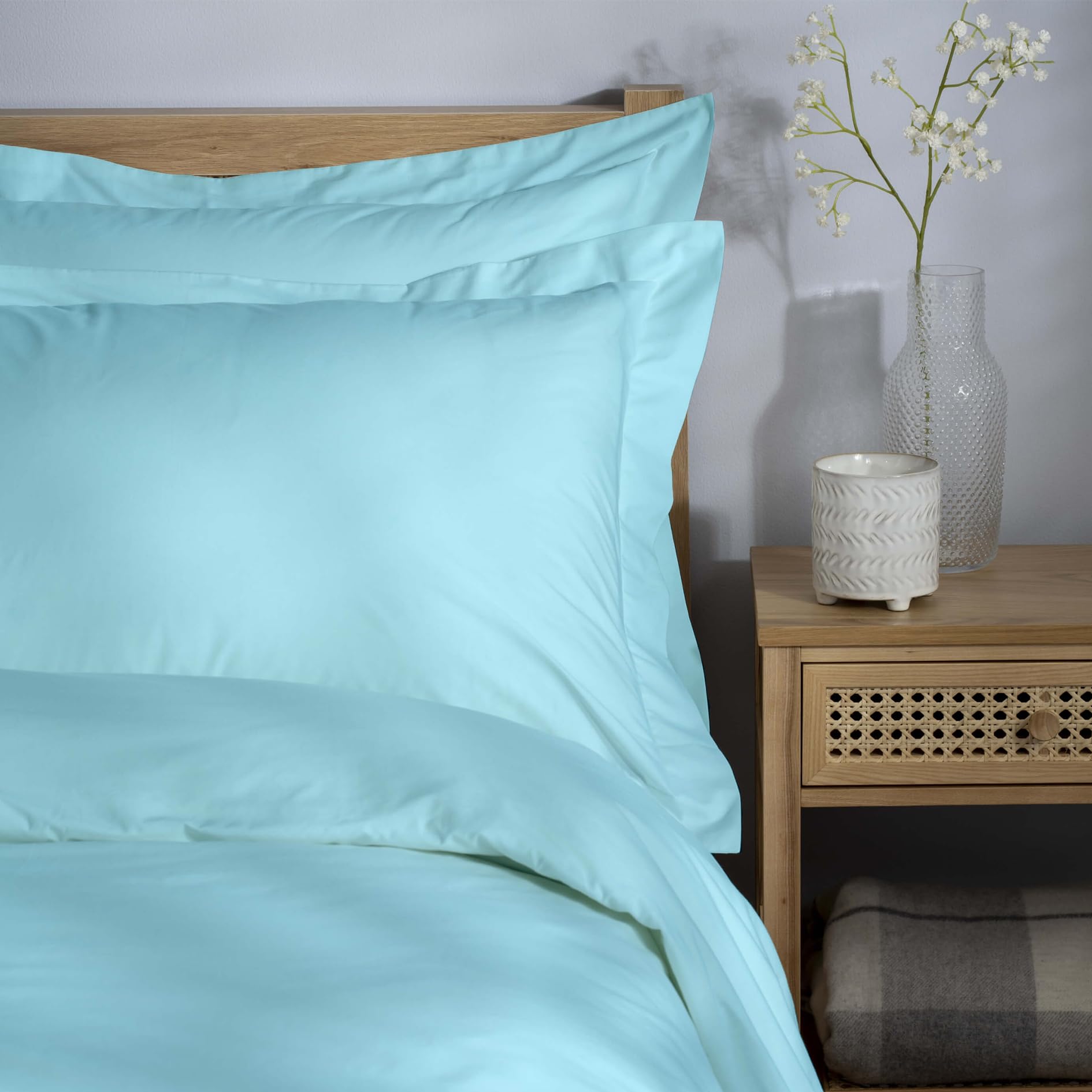 Pack of 2 Aqua Oxford Pillowcase Covers - 100% Egyptian Cotton Pillow Cover Naturally Breathable & Anti-Allergy Pillow Cases 2 Pack 2 Pack (Aqua, Housewife)