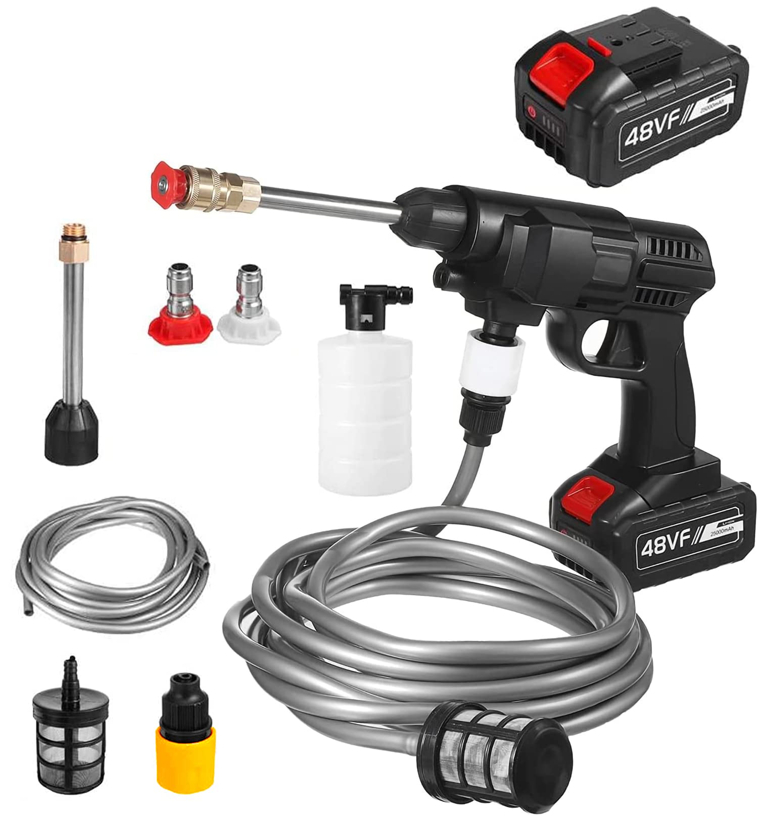 Toshionics 48V Cordless Portable Washer Electric High Pressure Cleaner Machine 200W 30 Bar Lithium Handheld Car Cleaning Device With Foam Generator Nozzle Water Pump