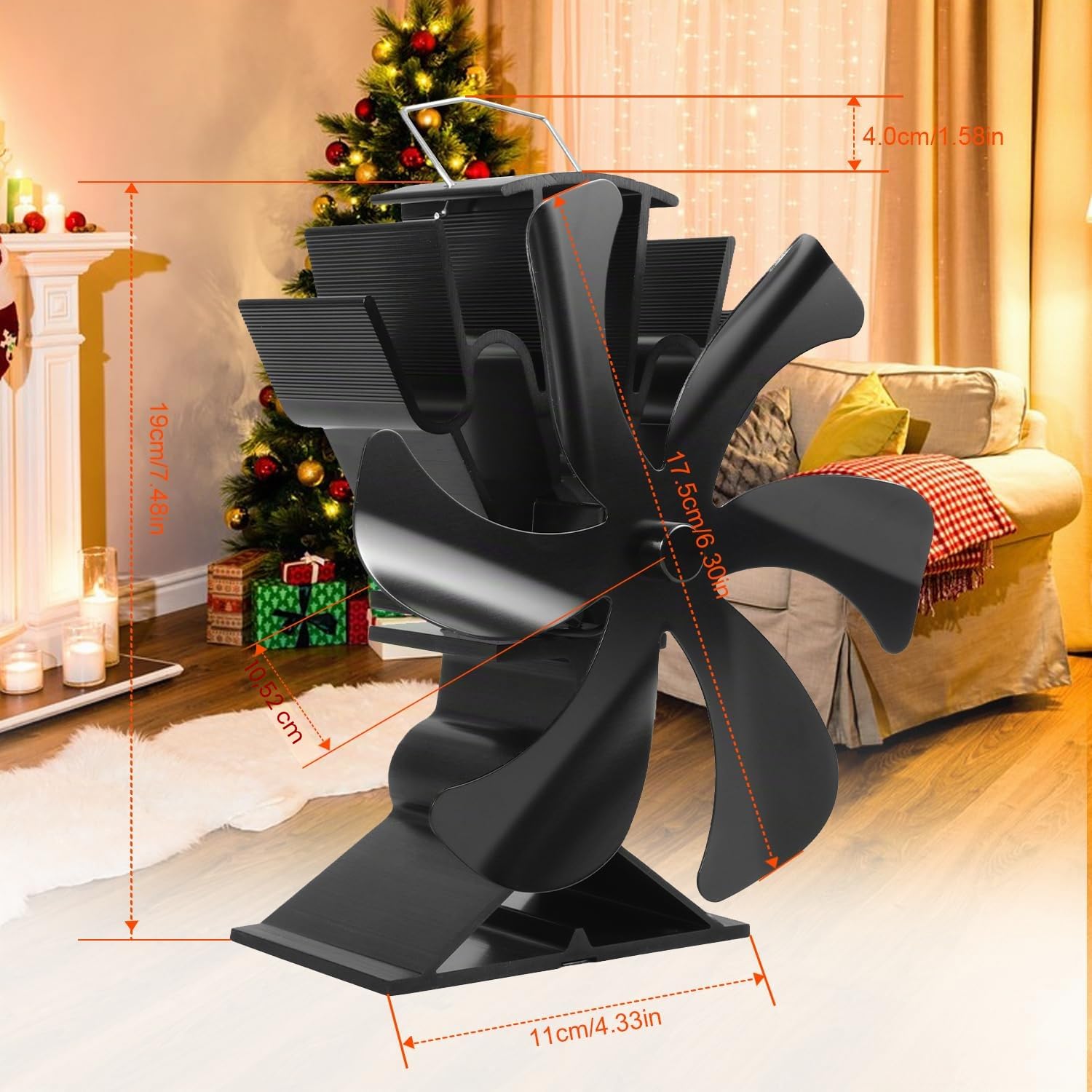 Ventilateur à bûches à 6 lames pour poêle à bois