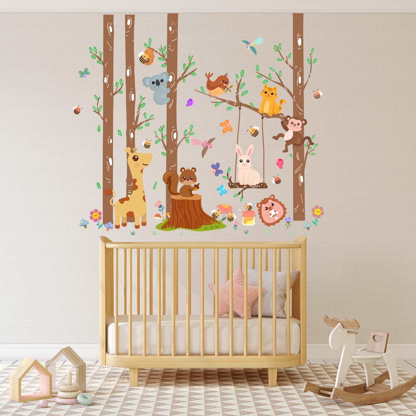 PinkEleph Woodland Animals Wall Stickers, Giraffe Monkey Koala Squirrel Rabbit Baby Nursery Wall Decals - Image 2