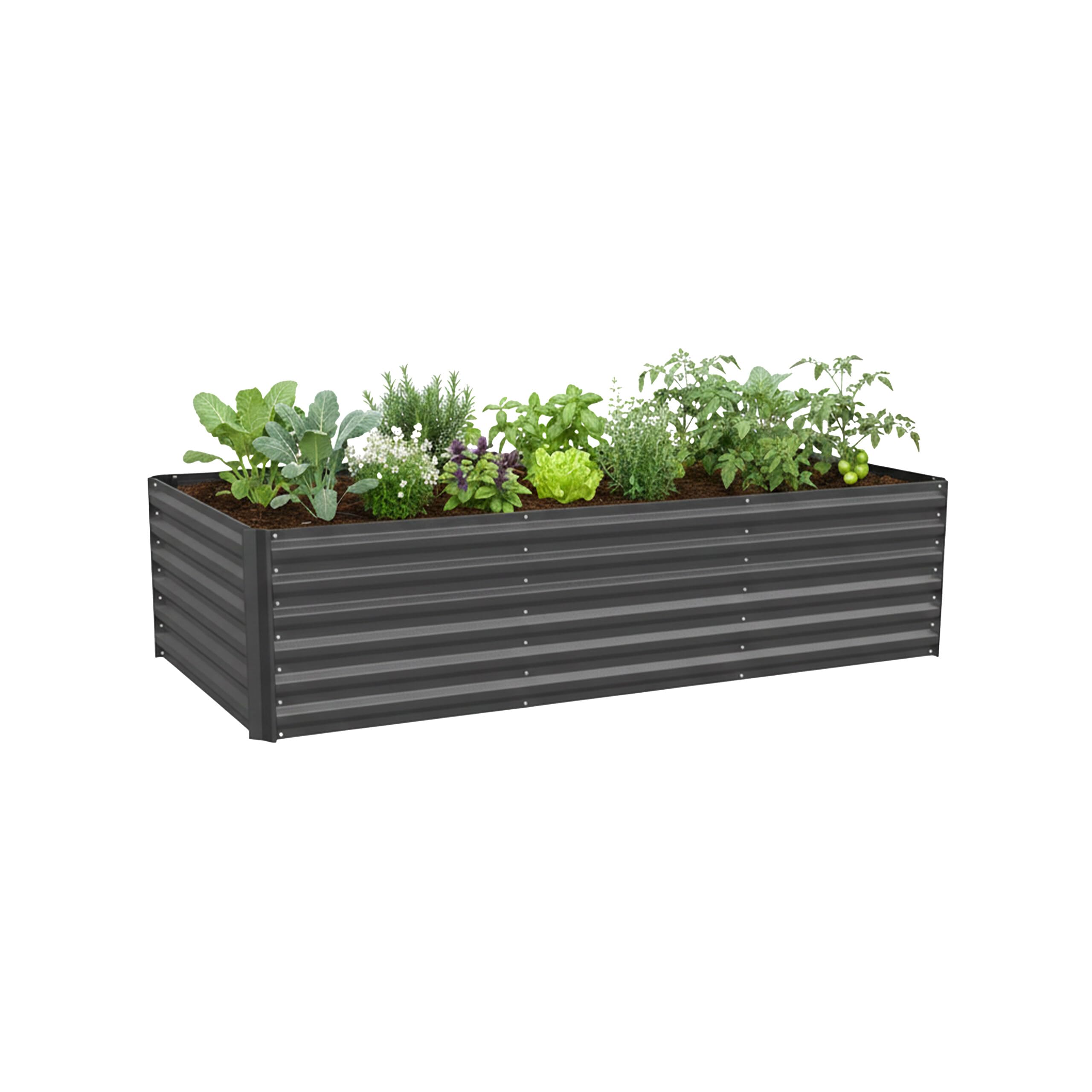 Relaxdays Raised Bed for Flowers, Plants & Vegetables, Galvanised Metal, 57x240x90 cm, Anthracite