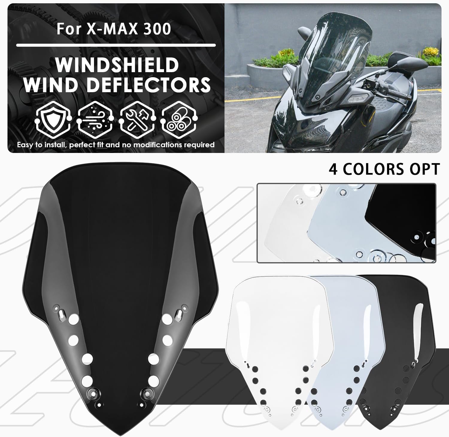 Motorcycle Windshield Windscreen Compatible with Yamaha X MAX XMAX 125 300 2023 2024 Adventure Sport Wind Screen Fairing Deflector Protector (Black Smoke)