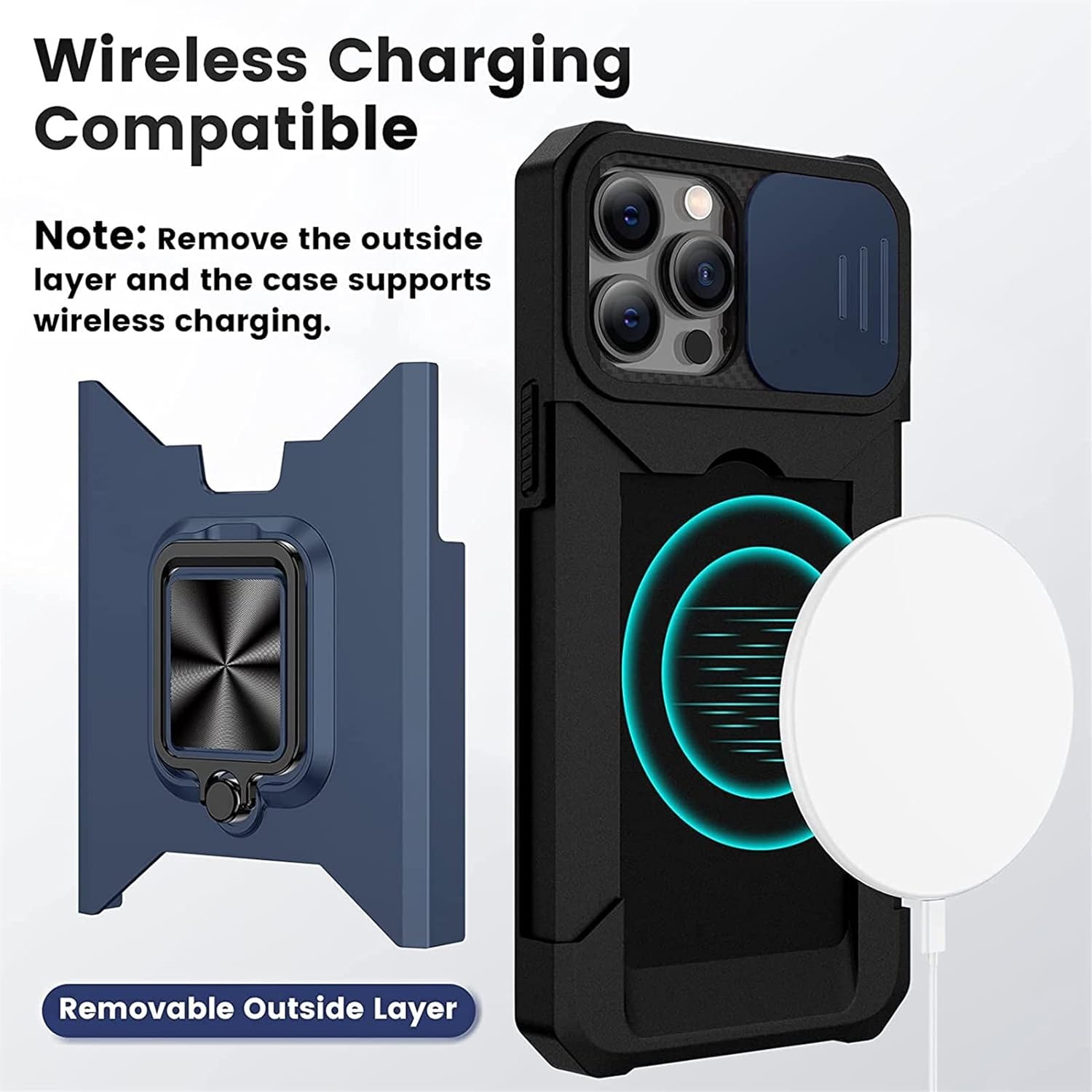 Wallet Case for iPhone 13 12 11 Pro Max XS Slide Camera Kickstand Card Holder Slot Heavy Duty Protective with Ring Stand Cover 2022 (Color : Silver, Size : iPhone 11 Pro)