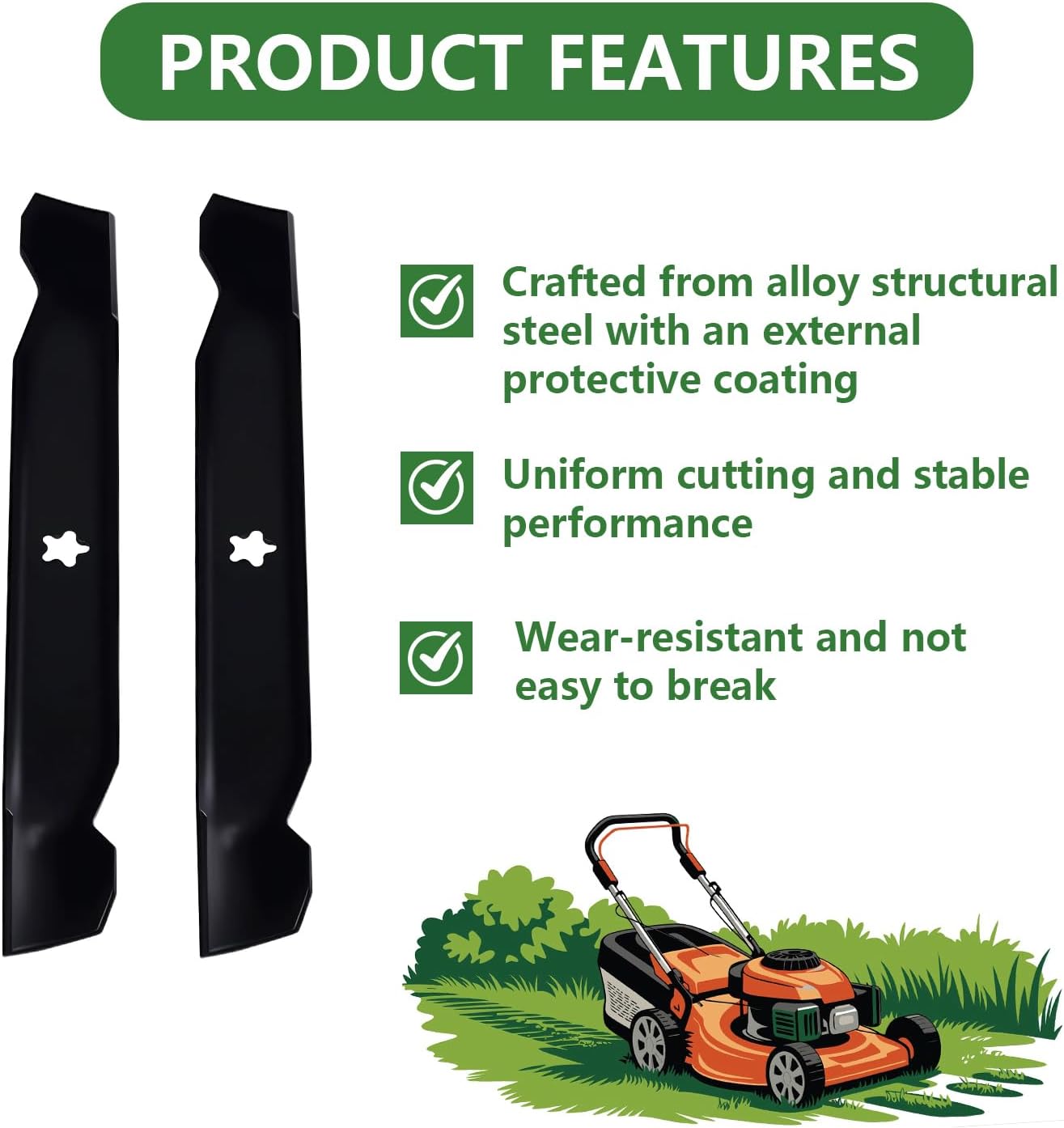 138497 532138497 Lawn Mower Blades Mulching High Lift Blades for Craftsman Lawnmower 38 inch Replacement for Husqvarna Poulan 532127842 127842 532193957 193957 CZ38 LT1238 2Pack