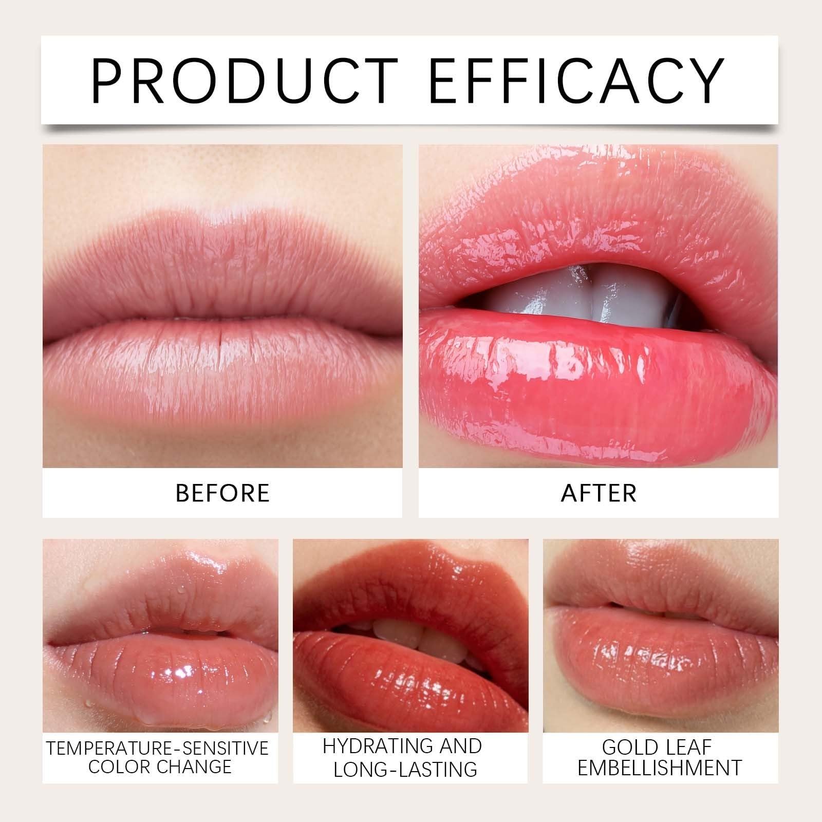 Goldfolien-Lippenstift Mit PH-Wert-Änderung,Temperaturaktivierter Getönter Lippenbalsam,Langanhaltender,Feuchtigkeitsspendender, Glänzender Lippenstift Für Damen, Pflegend Und Nährend (5pcs)