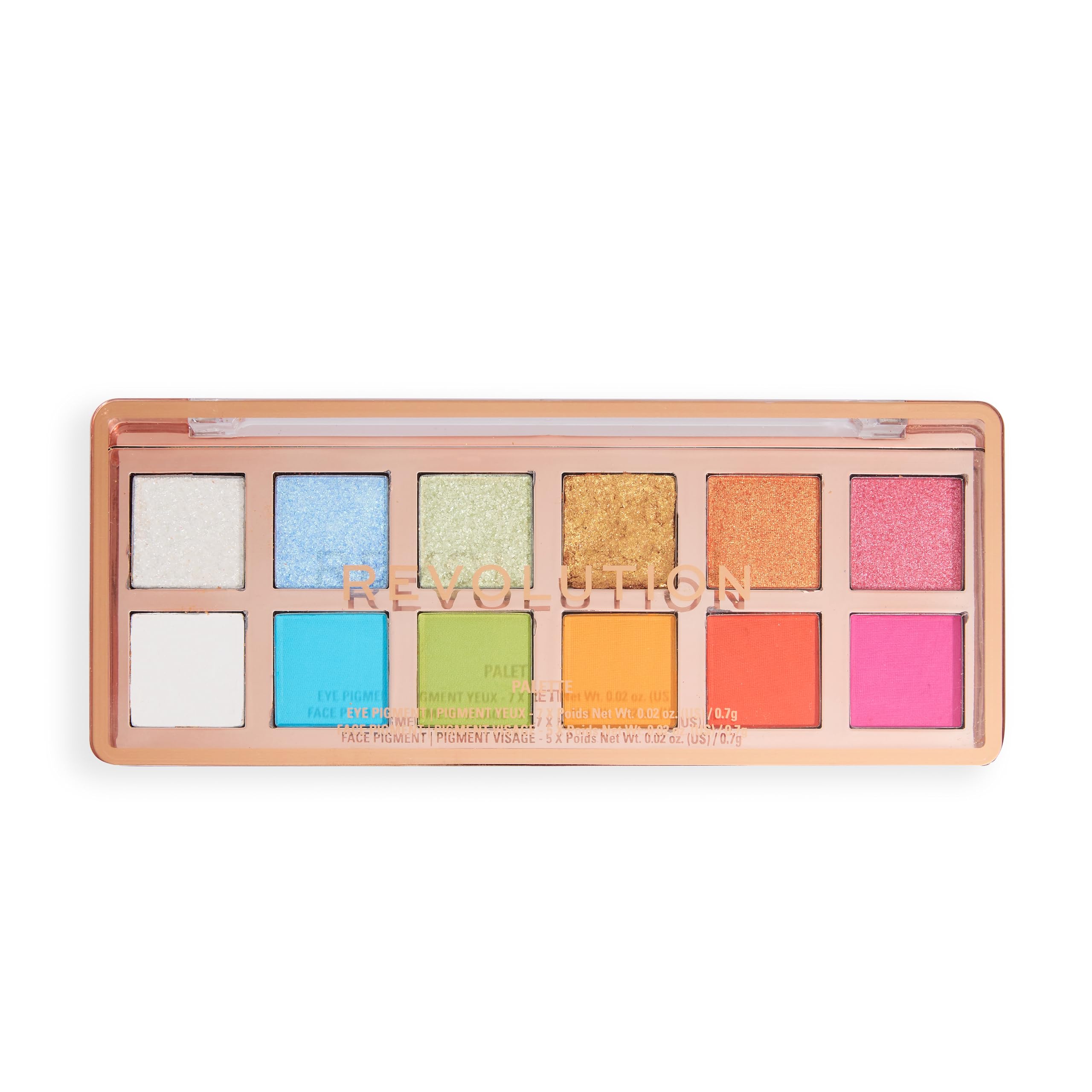 Revolution, The Vibrant Icon Brights Palette, 12 Pigmented Cream, Matte & Shimmer Makeup Shades, Blendable & Compact Formula, Vegan & Cruelty-Free