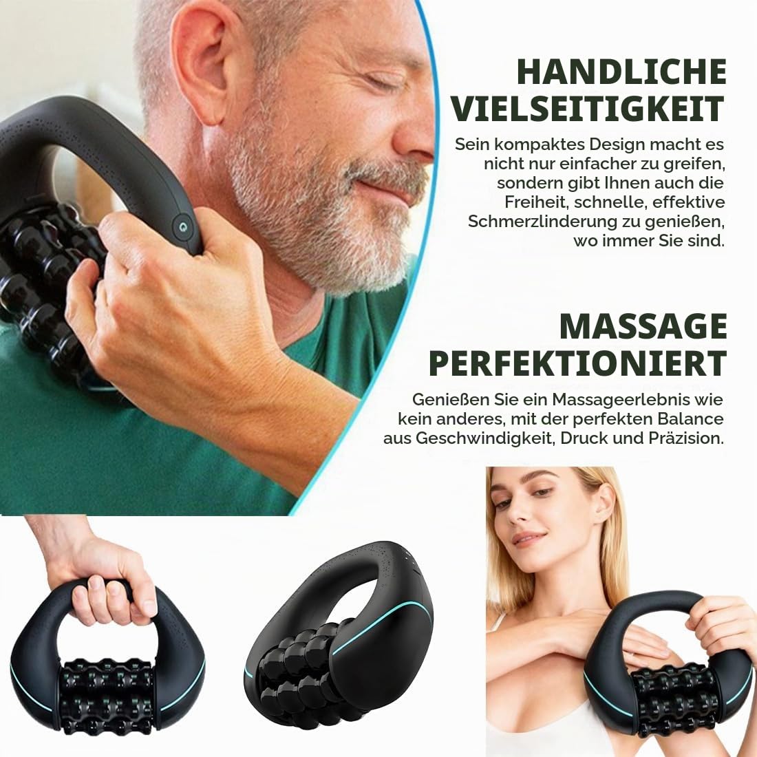 Elektrisches Handmassagegerät mit Rollen, Massageroller Elektrisch für Tiefengewebsmassage, Kabelloses Massagegerät Nacken Schulter und Beine, Faszienrolle Elektrisch zur Muskelentspannung (Upgrade)