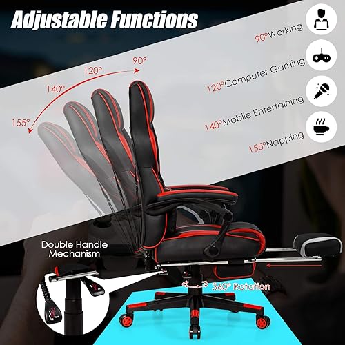 Miniatura 4 de Goplus Silla de masaje para juegos, respaldo reclinable, ajuste de altura del asiento, silla de oficina para computadora de carreras con reposapiés,