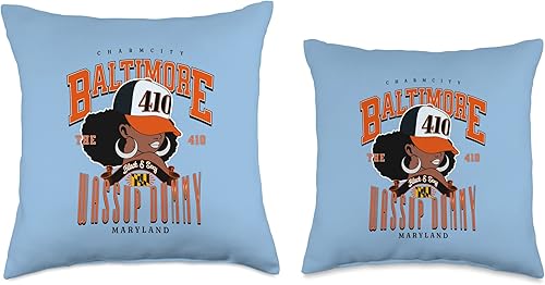 Miniatura 3 de 410 Area Code Baltimore Maryland Flag Blaq Girl Bmore Pride Throw Pillow, 18x18, Multicolor