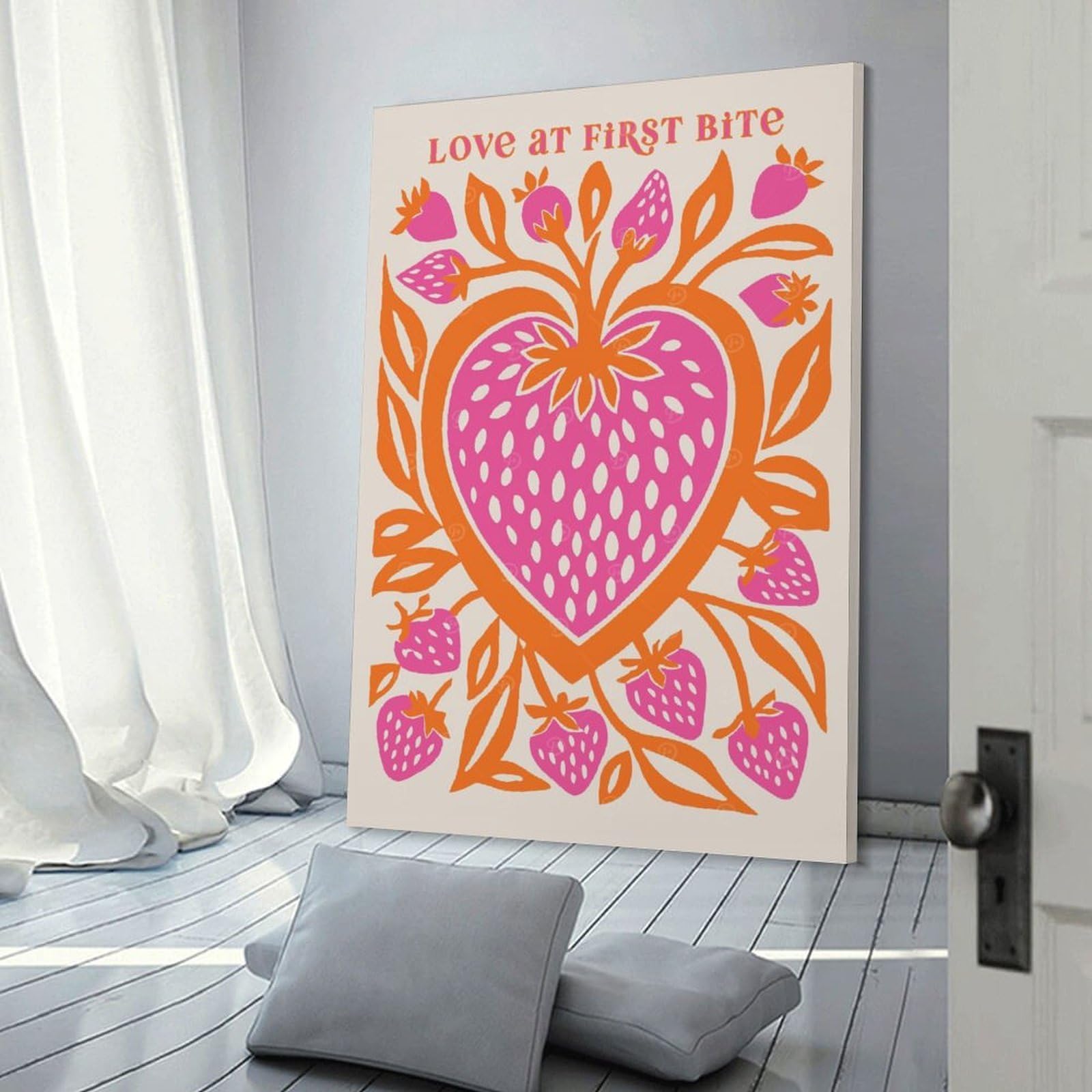 Junmoney Room Decor Wall Art Pink Strawberry Pop Art, 24x36inch(60x90cm), for Wall Displays, Bedrooms Or Room Updates, A Versatile Canvas Print for Layering