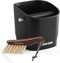MHW-3BOMBER Coffee Knock Box, Espresso Knock Box With Stainless Steel Bar Non-Slip With Coffee Cleaning Brush Espresso Accessories(Black) GB5960B+B5331W