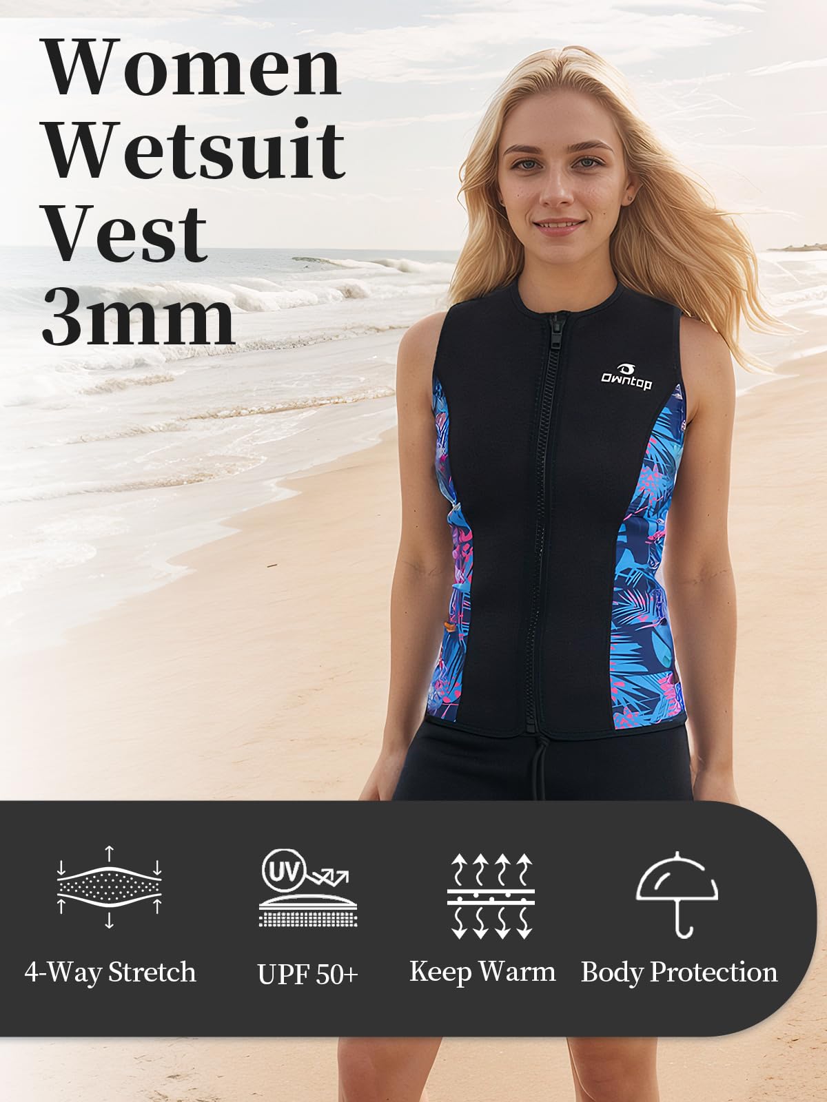Owntop Muta da uomo e da donna Gilet in Neoprene Termico 3 mm Giacca Senza Maniche Surf Snorkeling Nuoto Immersioni