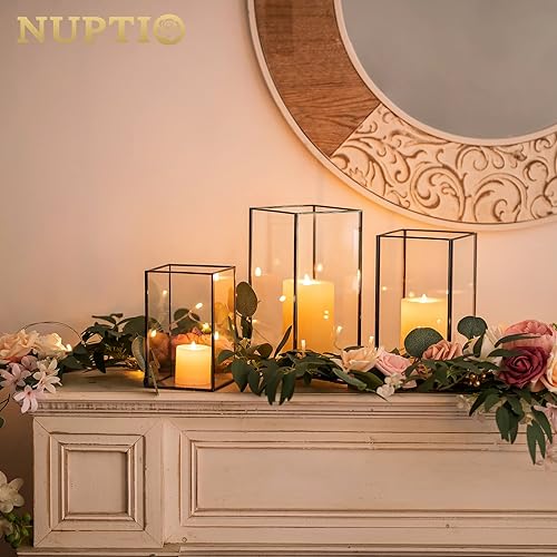 Miniatura 2 de Nuptio Portavelas de cristal para velas de pilar, 18 portavelas de metal negro, grandes y rectangulares, jarrón, centros de mesa, decoración para