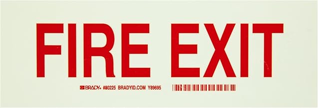 Brady 80225 Height B-324 Self-Stick Polyester, Red on Green Glow-In-The-Dark Fire and Exit Sign, "Fire Exit", 10" x 3.5",