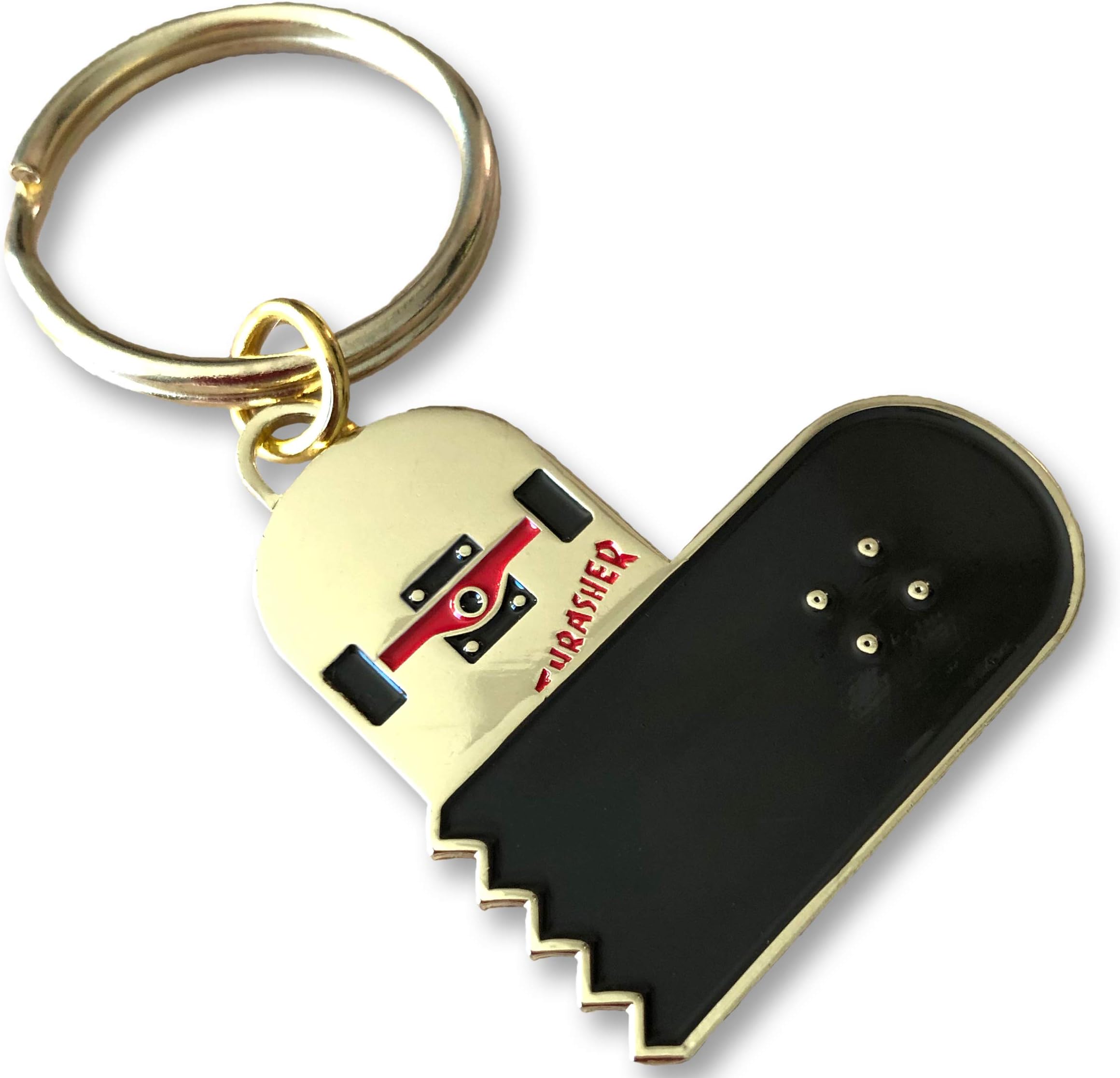 Broken Skateboard Heart - 1 ¾ Wide Enamel Keychain - Super Awesome Custom Soft Enamel Keychain with Metal Ring, Gold, 1 3/4 Inch