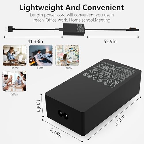 Miniatura 4 de Cargador Surface Pro de 65 W para Microsoft Surface Pro 9, 8, 7, 6, 5, 4, 3, Surface Pro X 1796 1769 1800 Cable de alimentación para portátil