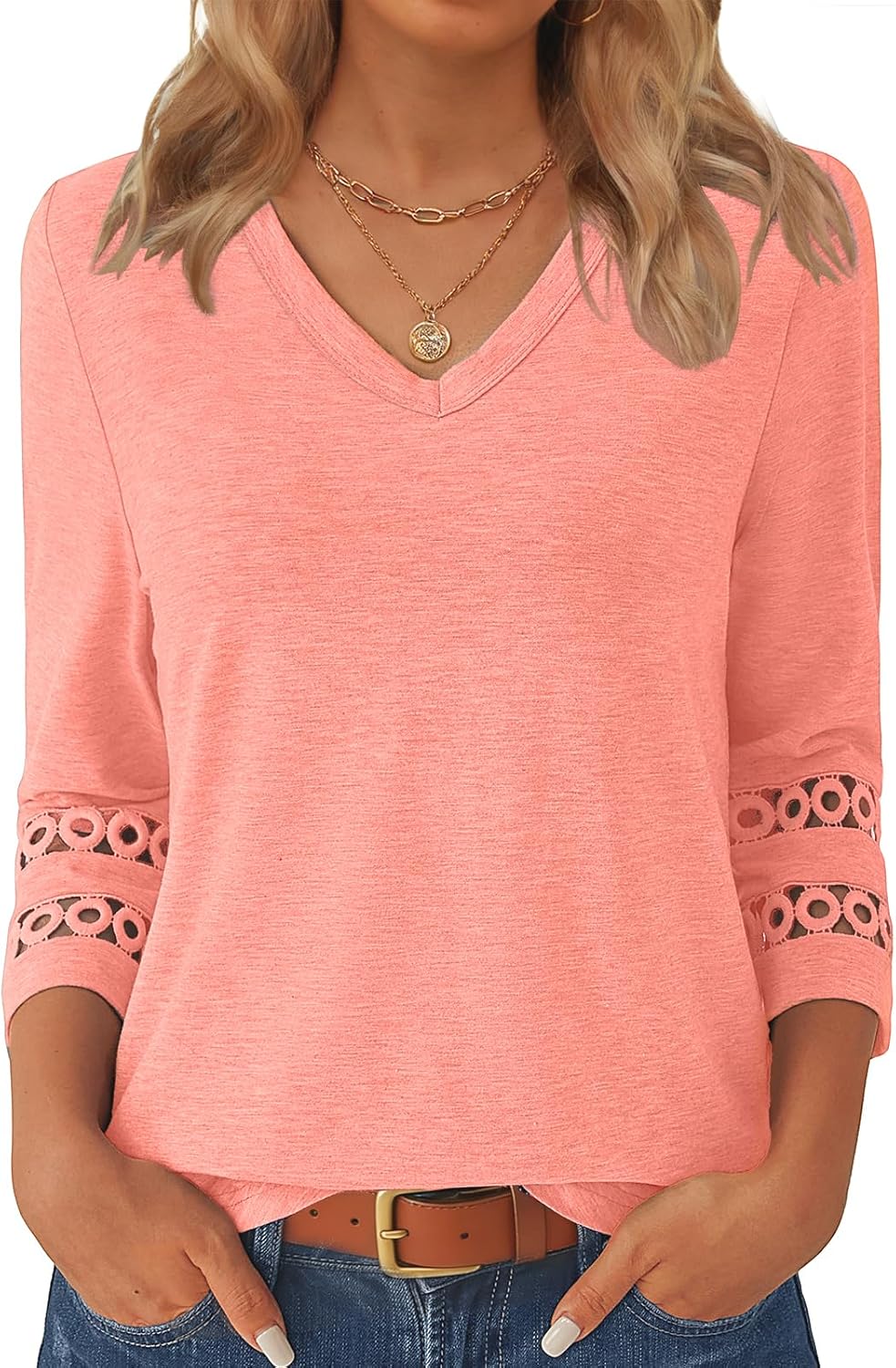 GKBK 3/4 Length Sleeve Womens Tops Dressy Casual Blouses for Women 2025 Trendy V Neck T Shirts Summer Clothes