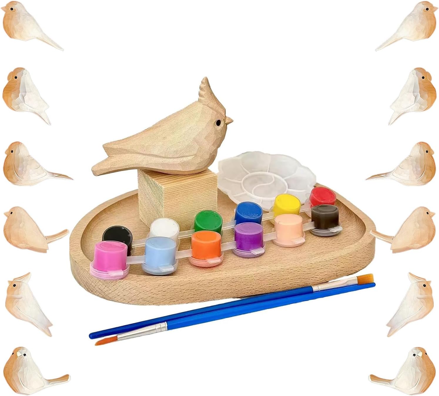 Hand Carved Wooden Birds Figurines Natrual Birds with Painting Tools, Creative Unique Bird Statue for Bird Lovers, Kids, familys (Cockatiel)