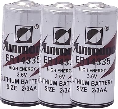 3-Pcs ER14335 2/3AA 3.6V 1650mAh Primary Lithium Battery for Smoke Alarm Smart Meters Temperature Monitors Flashlight 3.6 Volt, 1.65 Ah, Non-Rechargeable