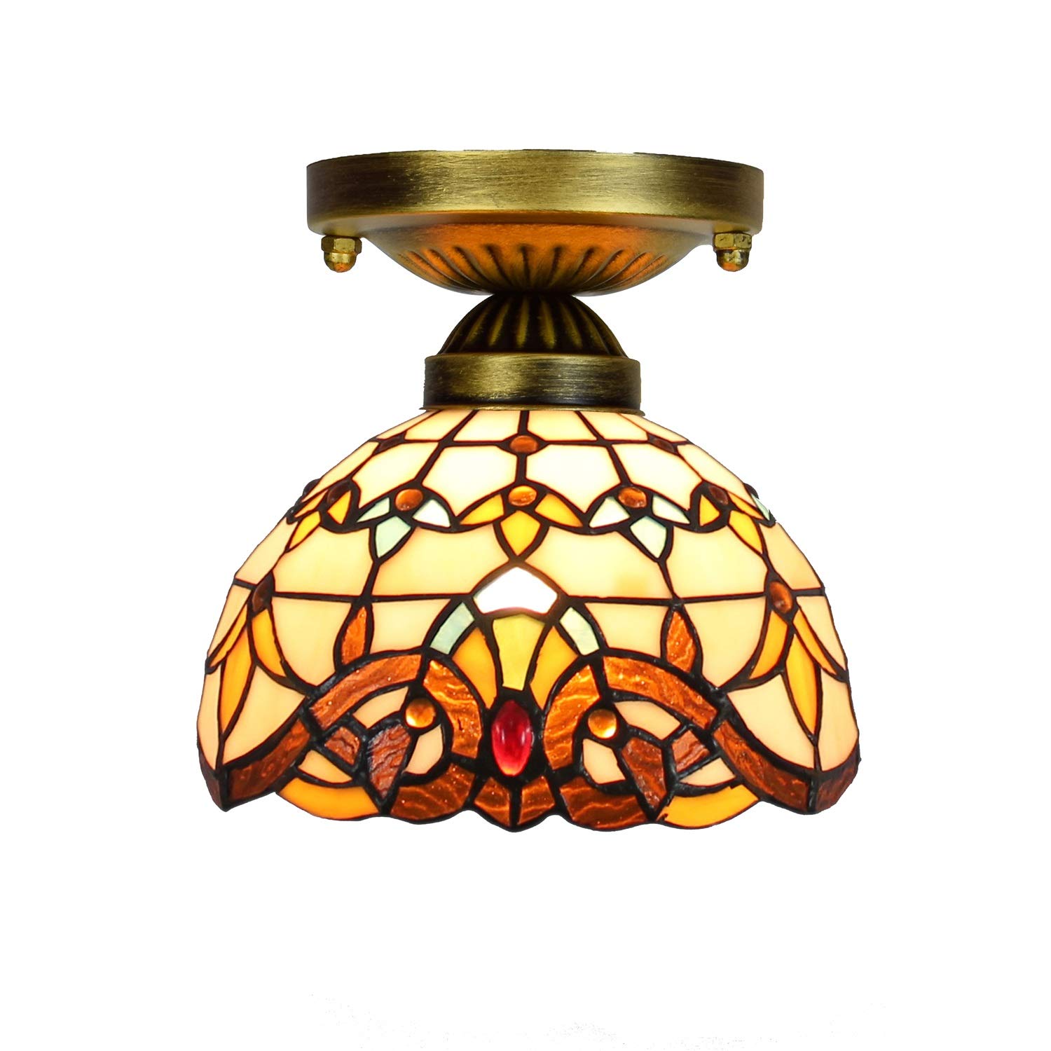 HPTHLY Stained Glass Ceiling Lighting 8" Tiffany Stained Glass Aisle Corridor Balcony Yellow Baroque Light Small Ceiling Light