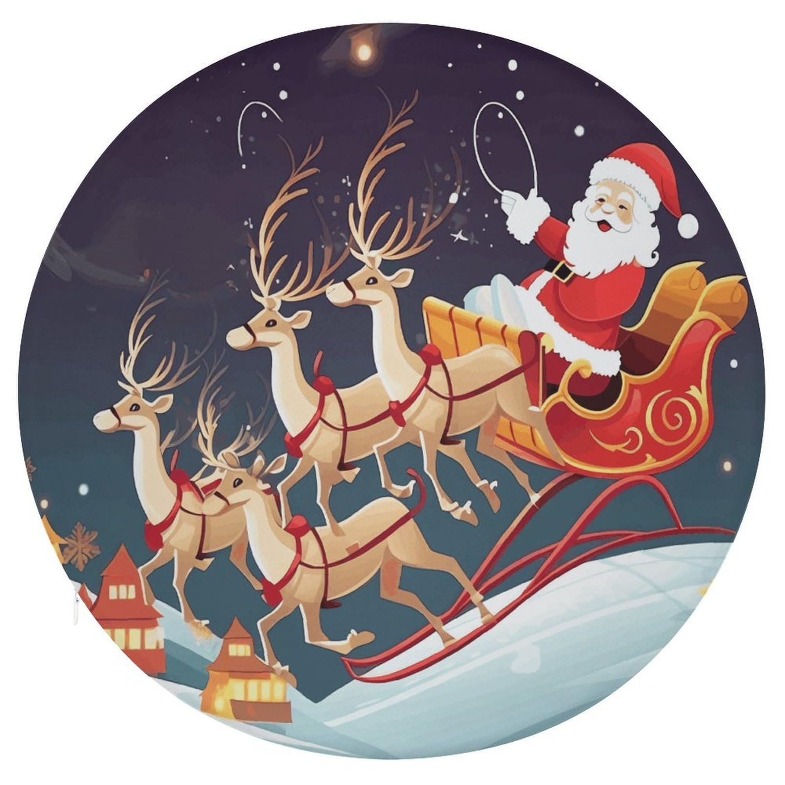 Wsoihfec Style Santa Claus Reindeer Sled Seat Cushion Round Chair Pad