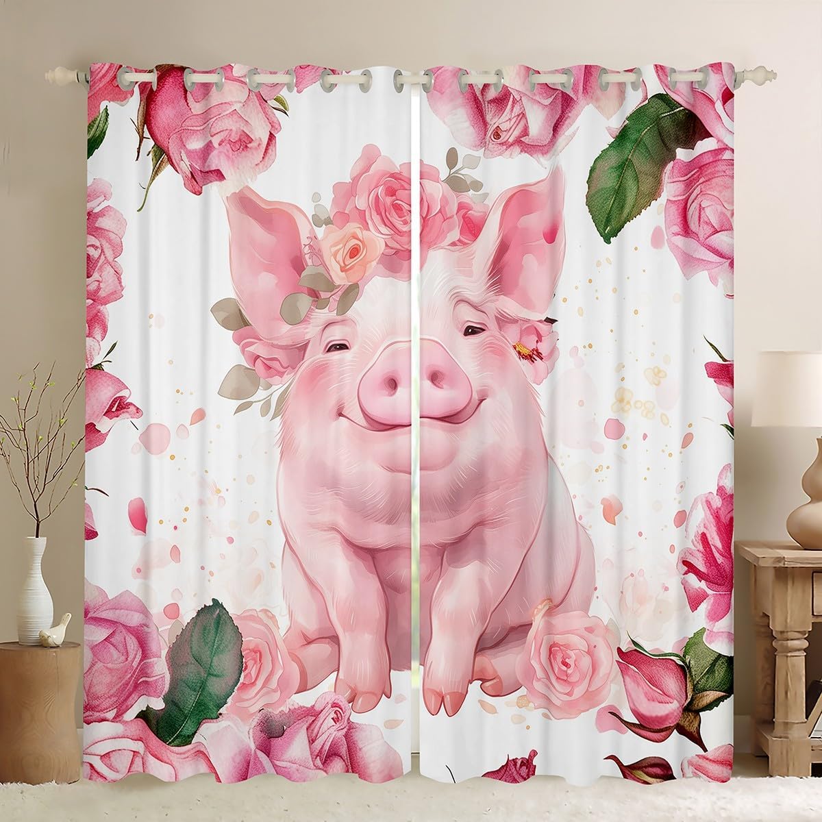 Manfei Cute Cabin Deer Kids Blackout Curtain,Pumpkin Fall Harvest Autumn Theme Window Drapes for Boys Girls,Cartoon Wild Animal Rustic Orange Window Treatments Grommet Top 2 Panel Set,52Wx63L inch