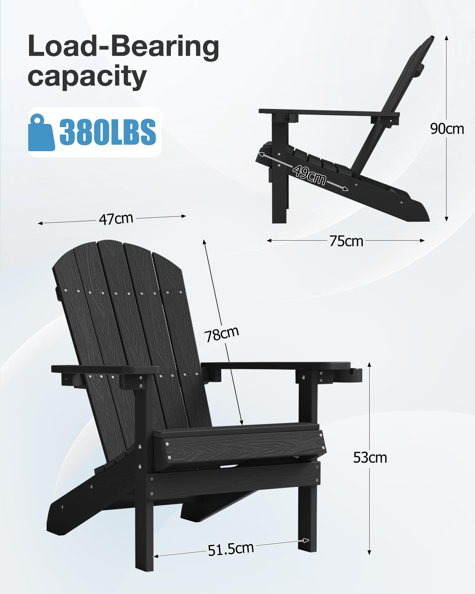 MXIMU Silla Adirondack para jardín al aire libre: respaldo ergonómico cómodo, sillas duraderas con portavasos, sillas Adirondack para todo tipo de clima para patio, hoguera, camping, piscina, banco