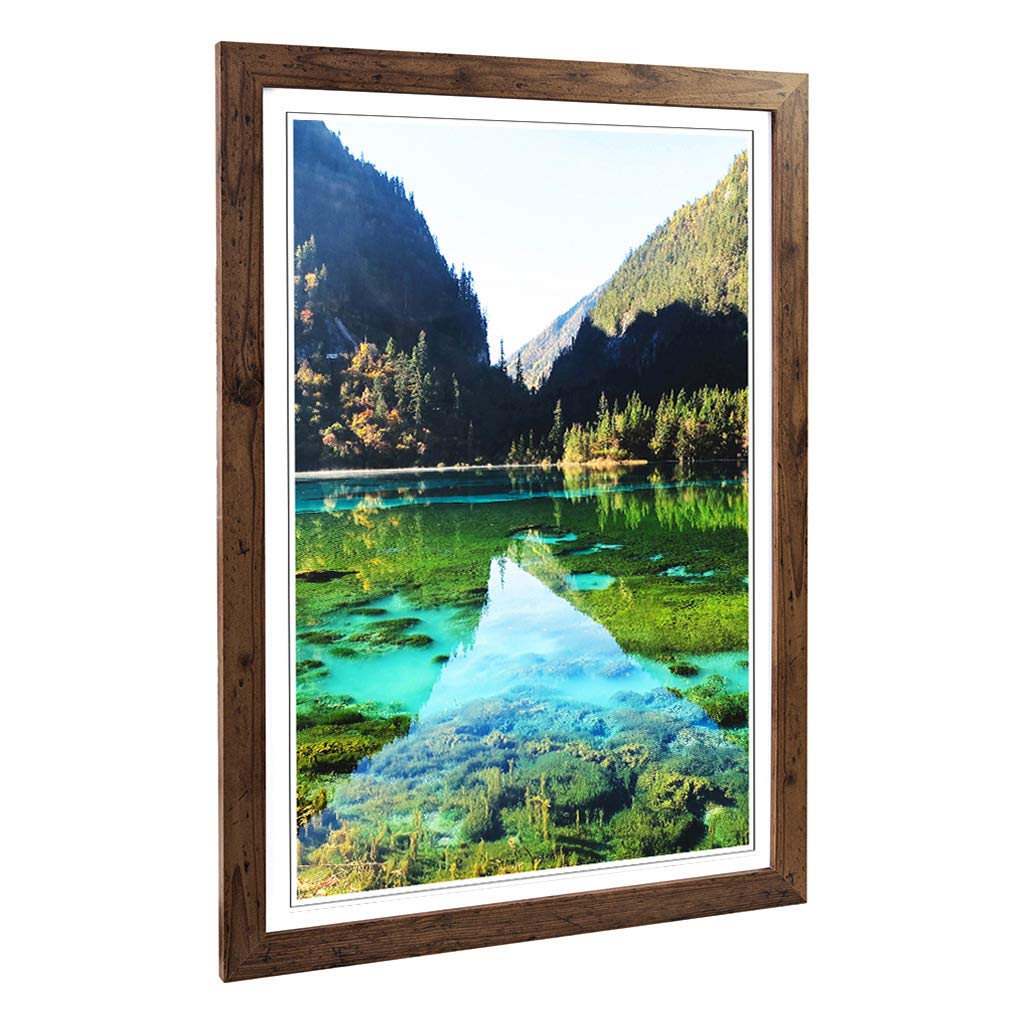 Big Box Art Framed Print of Beautiful Lake and Mountain Landscape Design | Wall Art Picture | Home Decor for Kitchen, Living Room, Bedroom, Hallway, Walnut, A2 / 24.5x18 Inch / 62x45cm