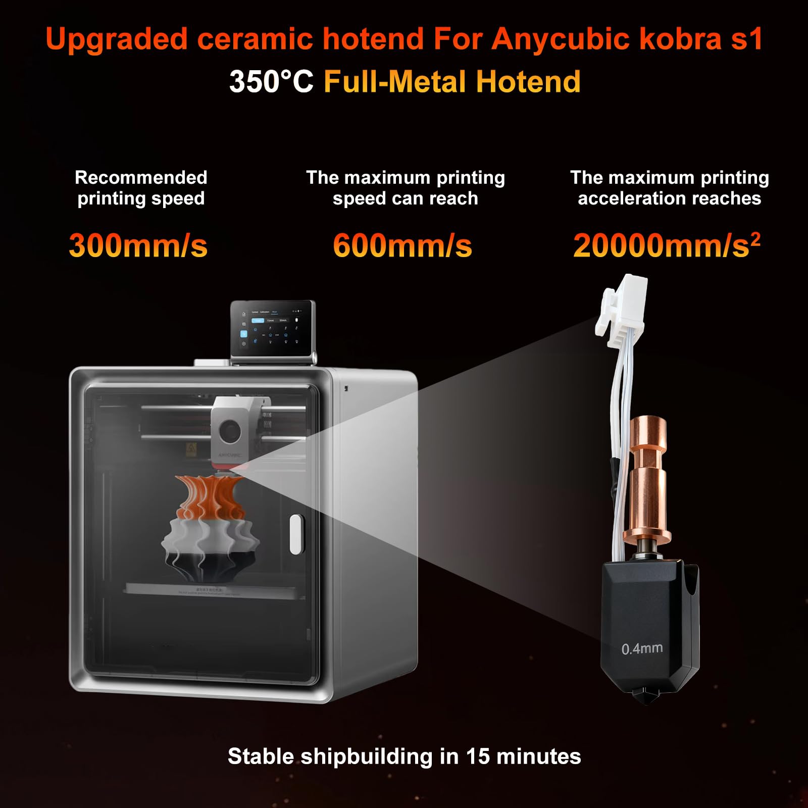 0,2 mm/0,4 mm/0,6 mm/0,8 mm, ceramiczny hotend do Kobra S1, zestaw do wytłaczarki ze stali nierdzewnej do druku 3D firmy Anycubic Kobra S1, zestaw ulepszeniowy z 2 silikonowymi osłonami